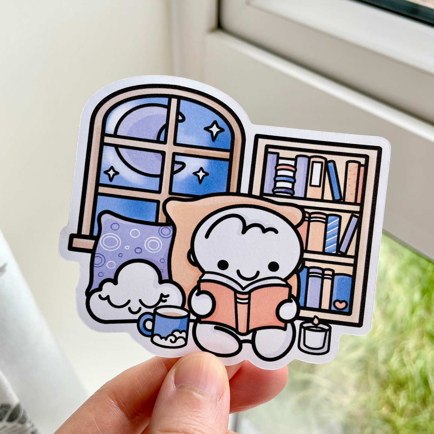 Night Reading Die Cut Doodles - Cute Bullet Journal Planner Stickers DC10055