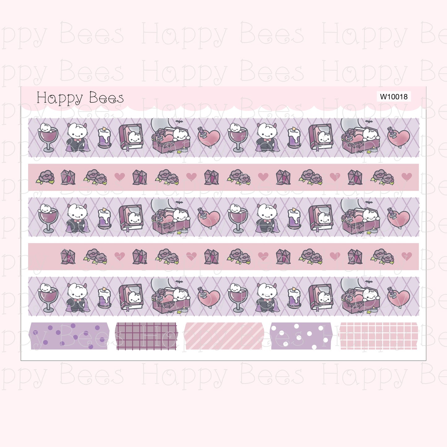 Vampire Washi Strips - Cute Doodles Planner Stickers W10018