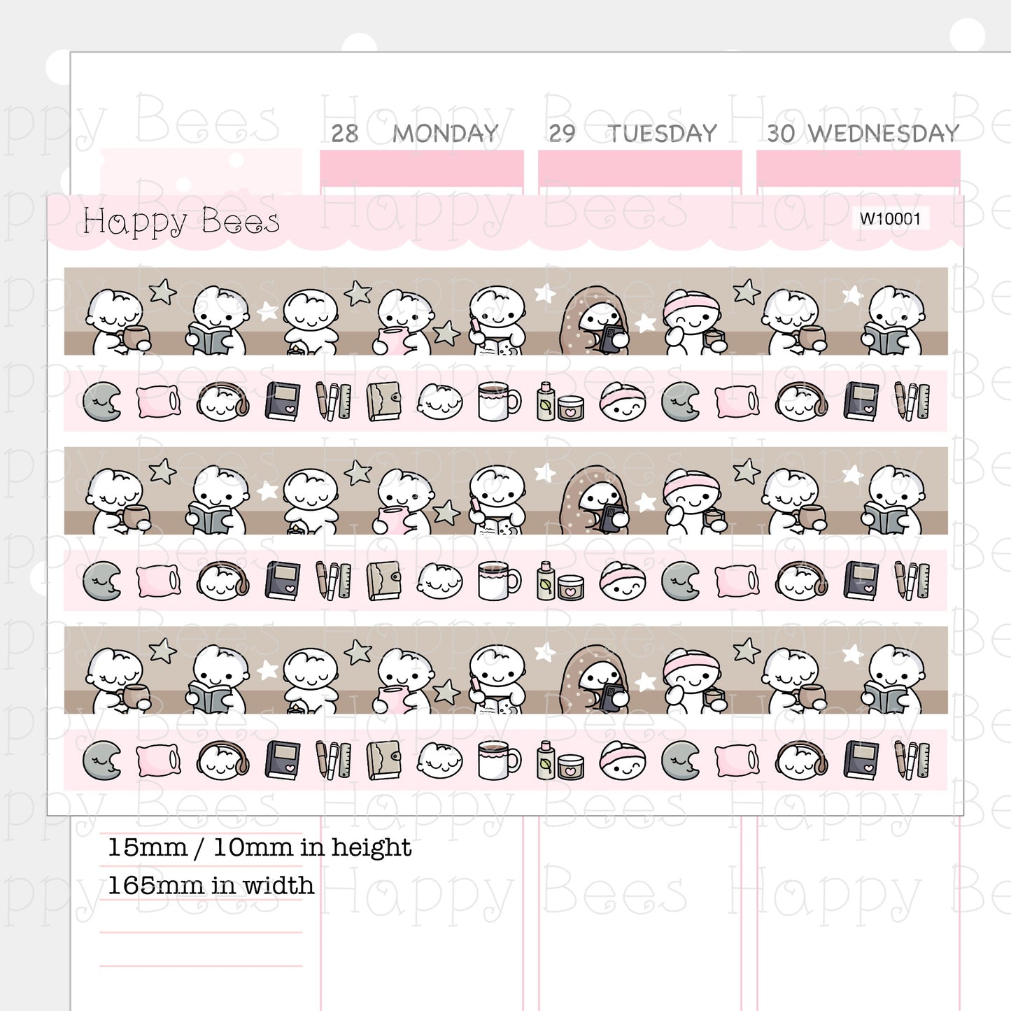 Midnight Washi Strips - Cute Doodles Planner Stickers W10001