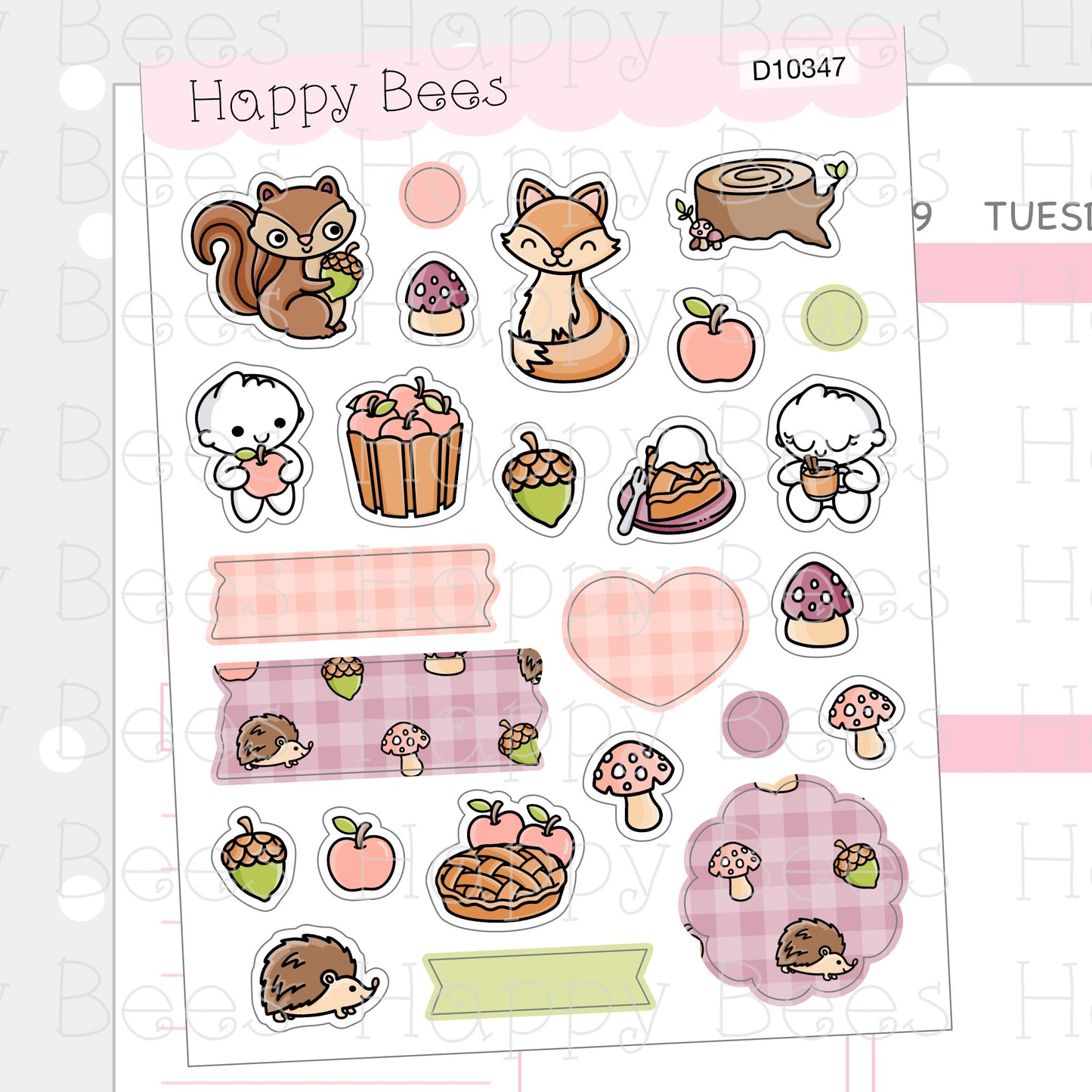 Autumn Backyard Deco Sheet - Cute Doodles Journal Planner Stickers D10347