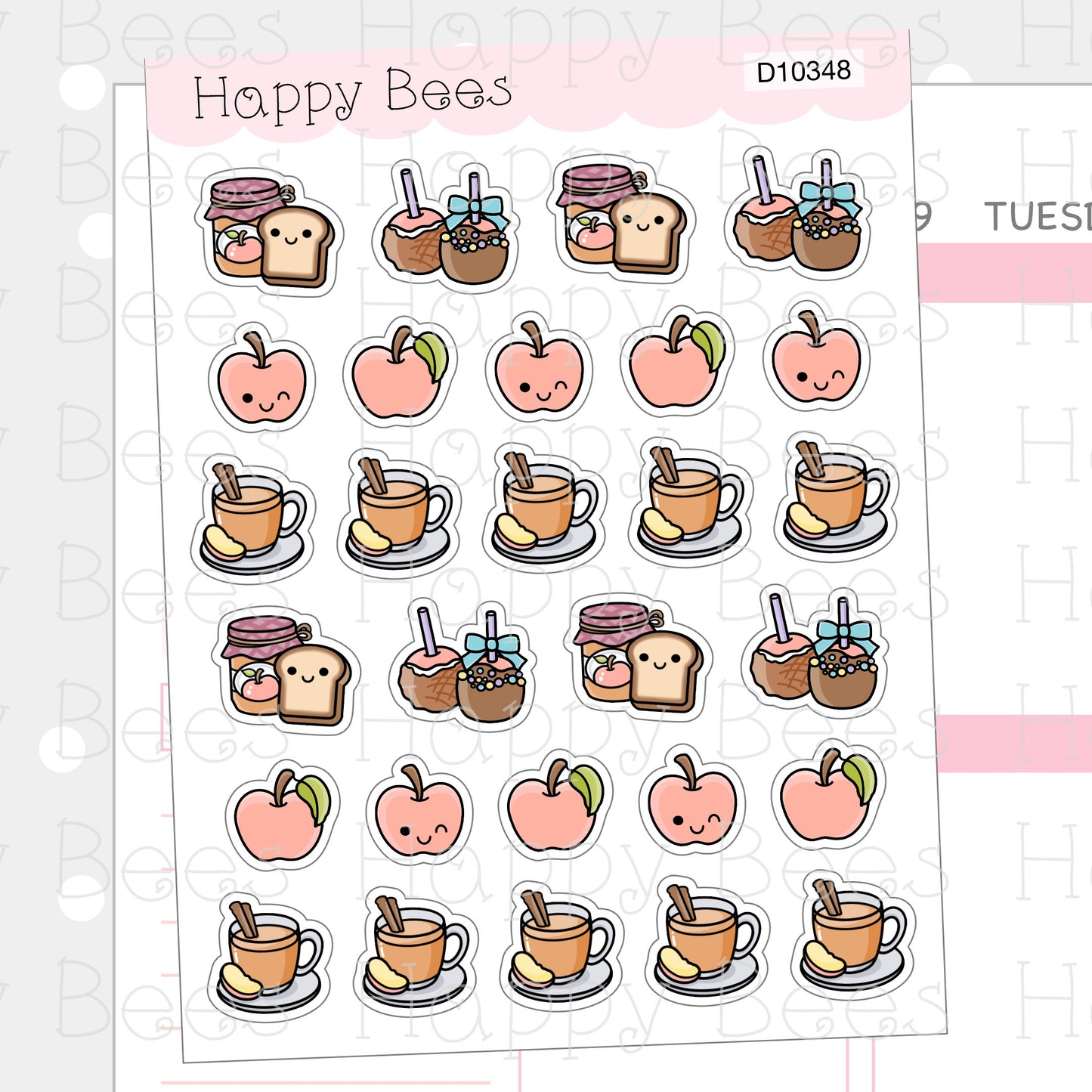 Apple Doodles - Cute Food Fruit Drinks Planner Stickers D10348