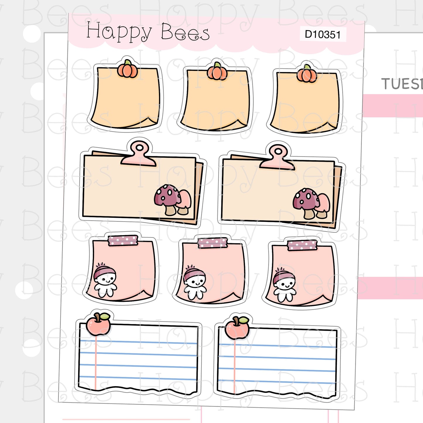 Autumn Sticky Notes - Cute Pumpkin Apple Mushroom Planner Stickers D10351