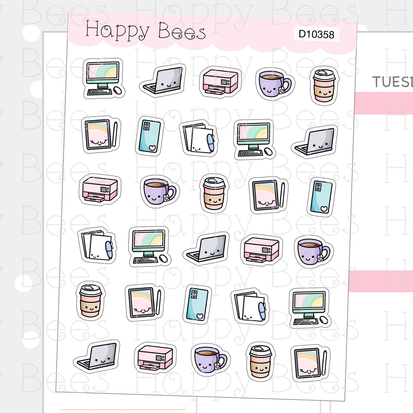 Work Mini Doodles - Cute Laptop Coffee Planner Stickers D10358