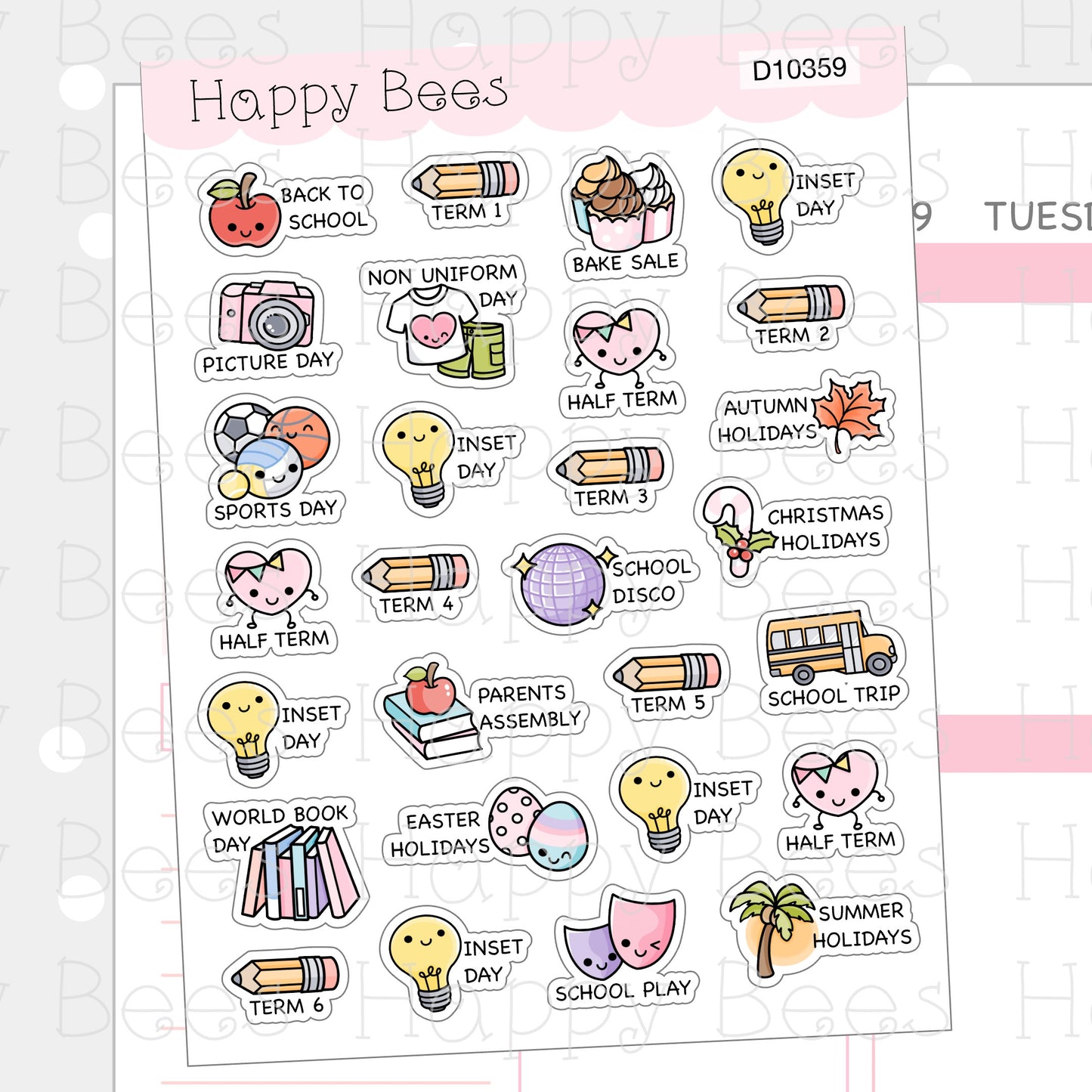 UK School Year Bucket List - Cute Back to School Planner Stickers D10359