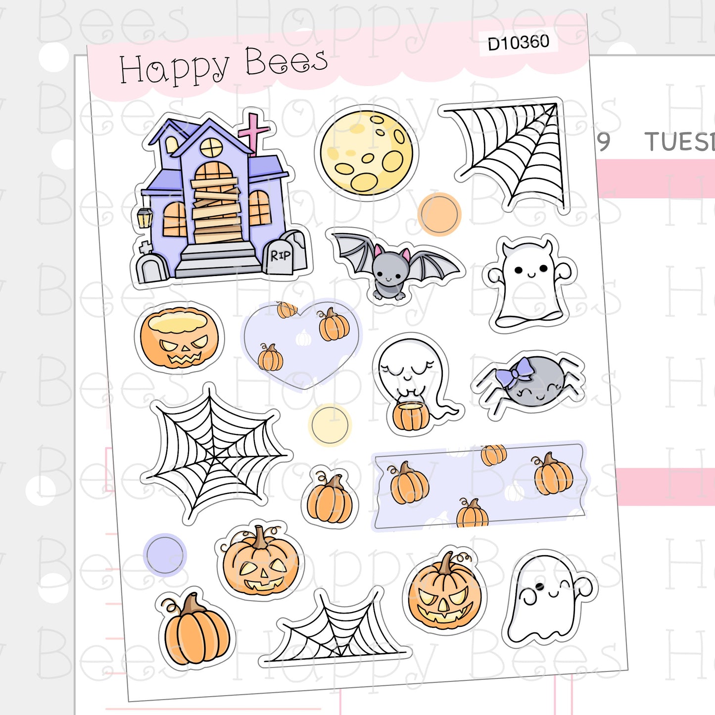 Spooky Halloween Deco Sheet - Cute Doodles Journal Planner Stickers D10360