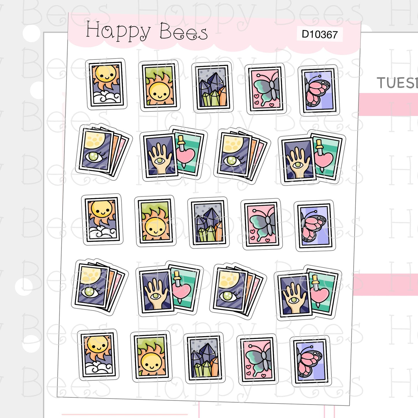 Tarot Cards Doodles - Cute Halloween Fall Planner Stickers D10367