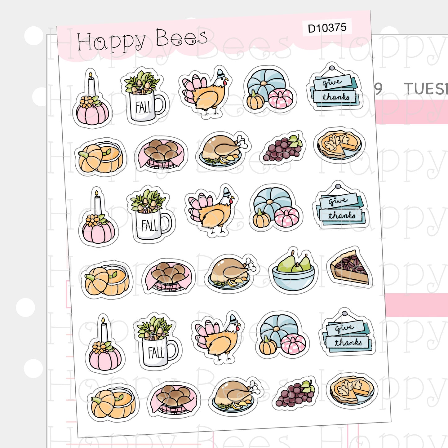 Thanksgiving Doodles - Cute Winter Planner Stickers D10375