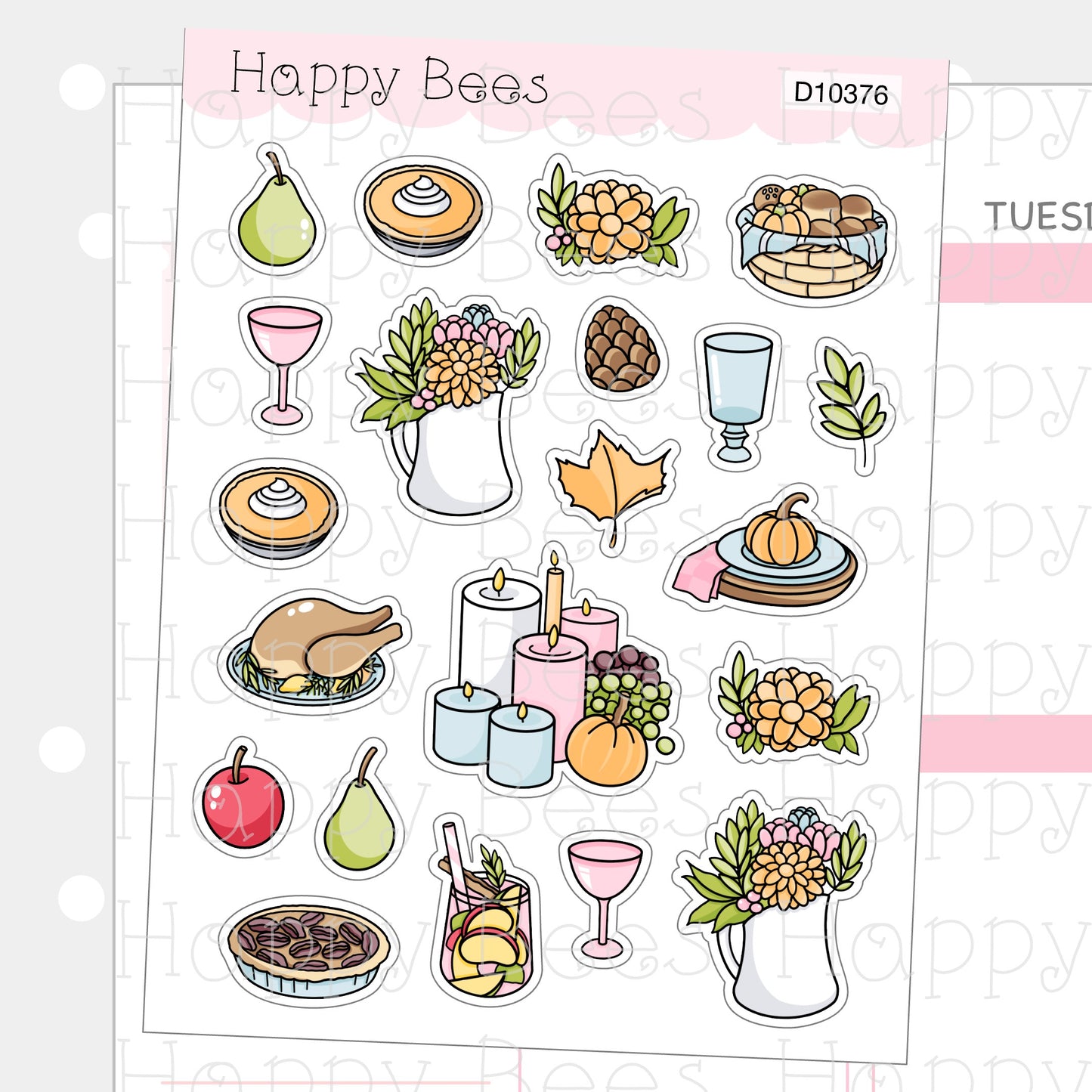 Thanksgiving Deco Sheet - Cute Doodles Journal Planner Stickers D10376