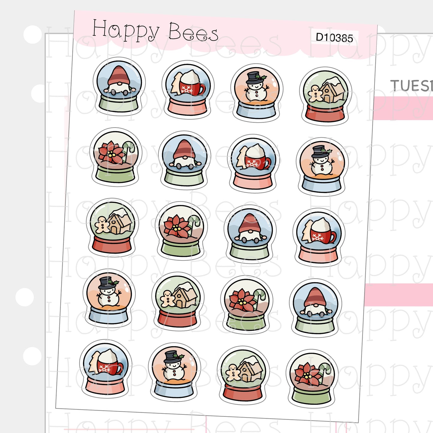 Christmas Snow Globe Doodles - Cute Winter Holiday Planner Stickers D10385