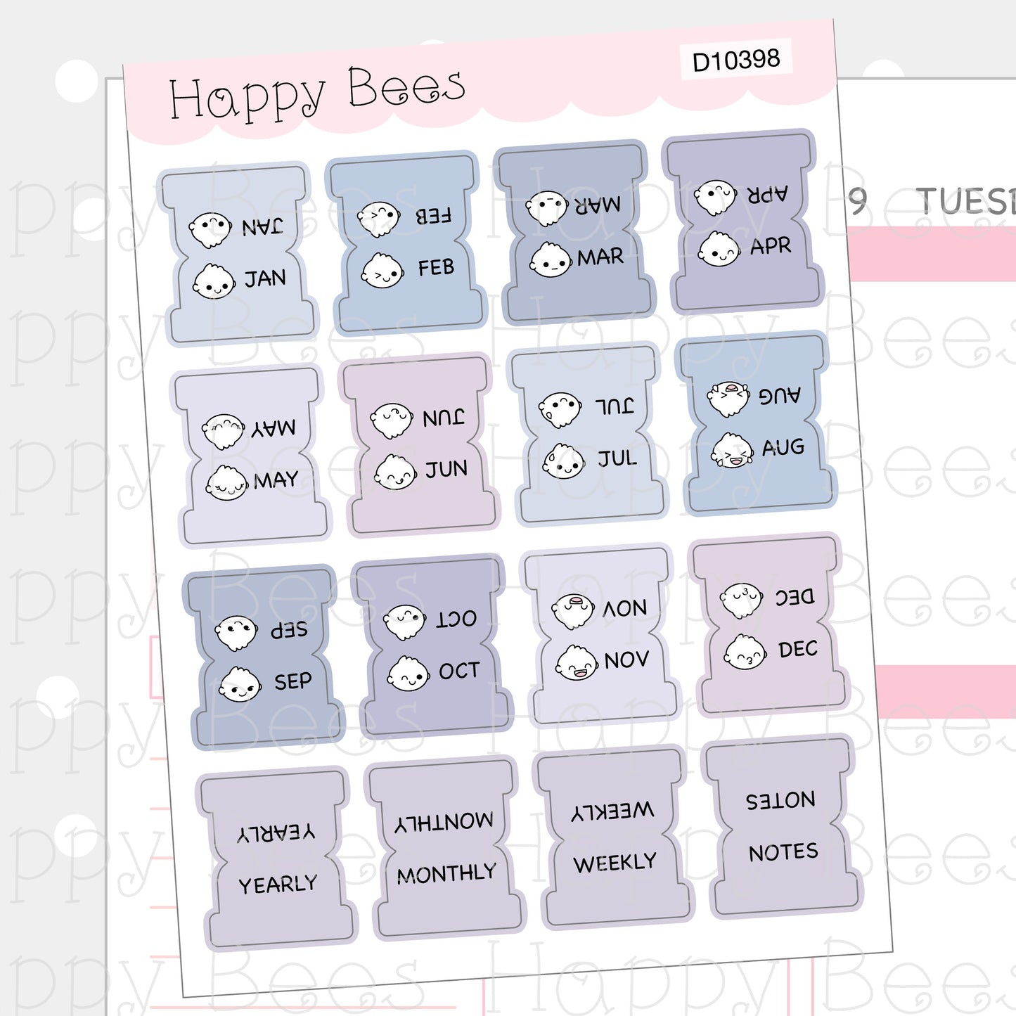 Mini Monthly Tabs Vol. 2 - Cute Functional Doodles Planner Stickers D10398