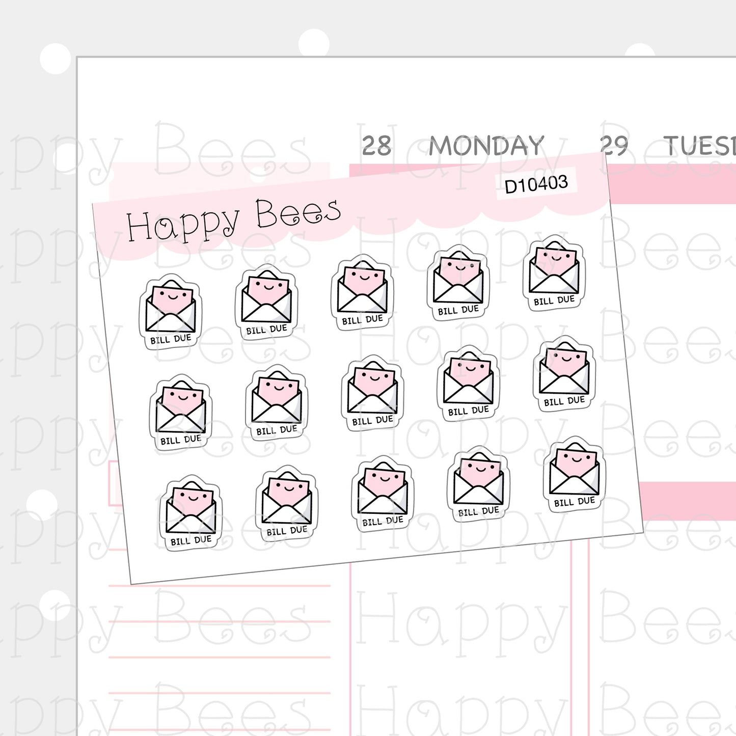 Mini Bill Due Doodles - Cute Finance Planner Stickers D10403