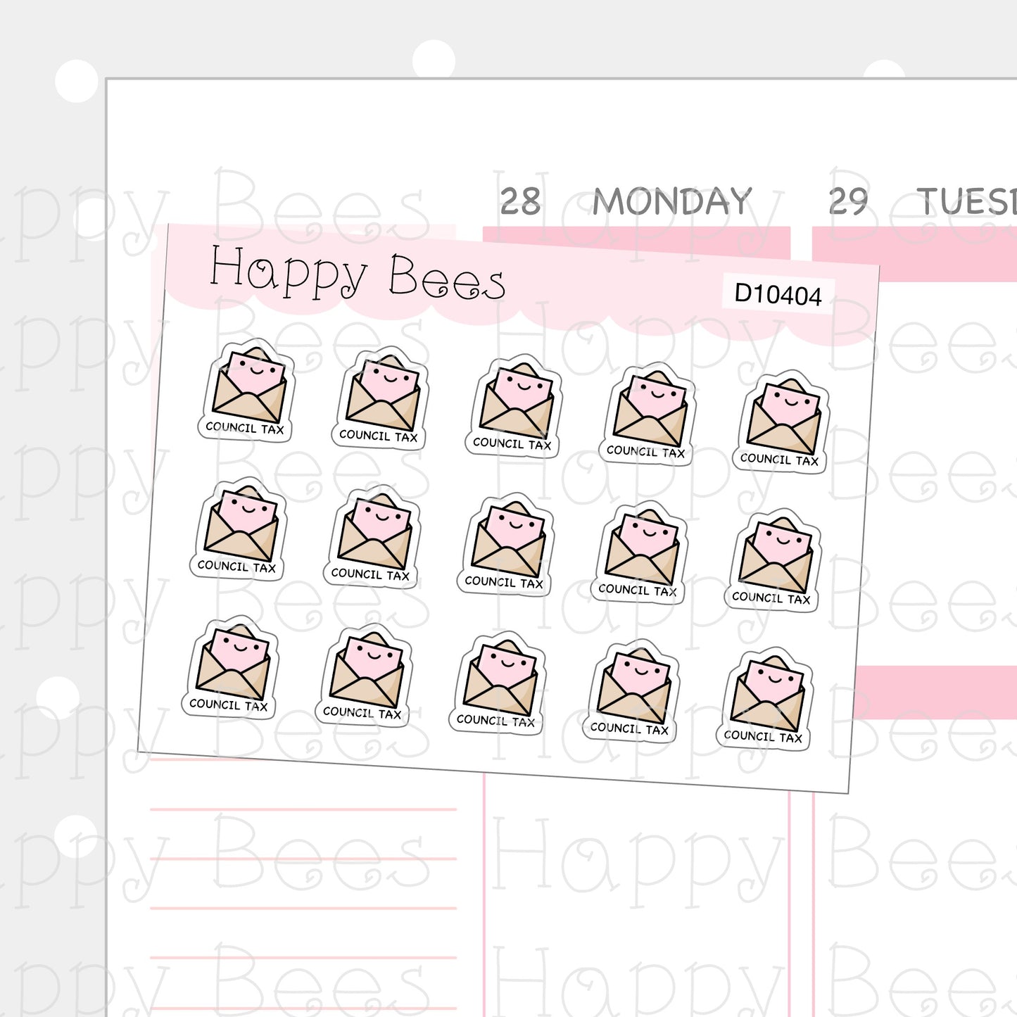 Mini Council Tax Doodles - Cute Finance Planner Stickers D10404