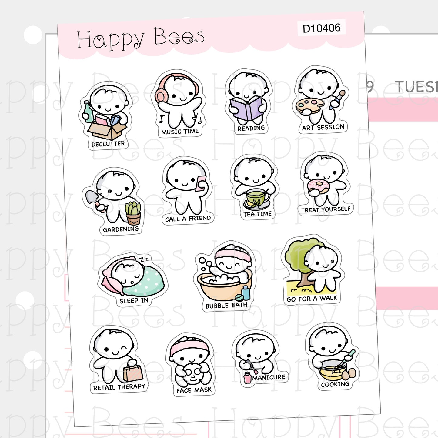 Self Care Bucket List Vol. 2 - Cute Doodles Mental Health Planner Stickers D10406