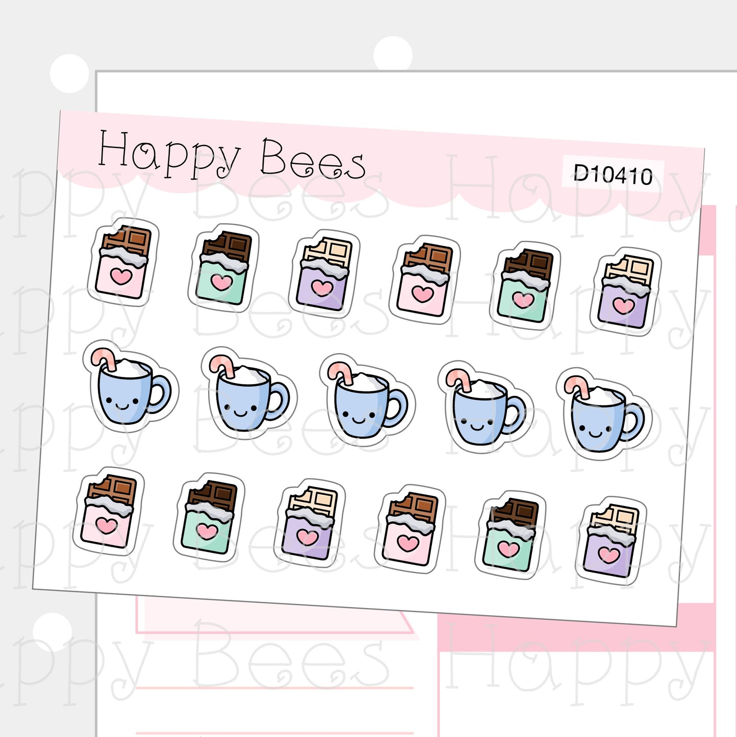 Mini Hot Chocolate & Chocolate Bar Doodles - Cute Food Drink Planner Stickers D10410