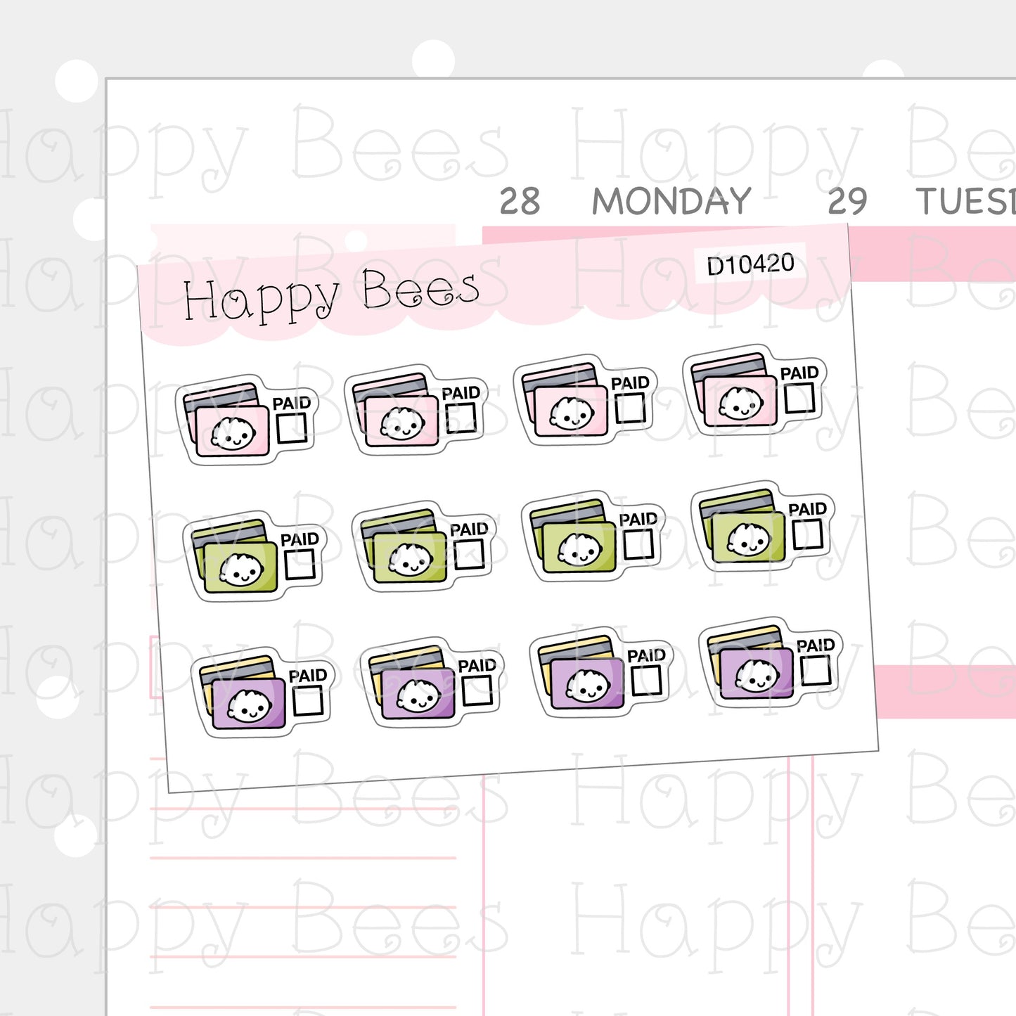 Credit Card Checkbox Doodles - Cute Debit Card Payment Planner Stickers D10420