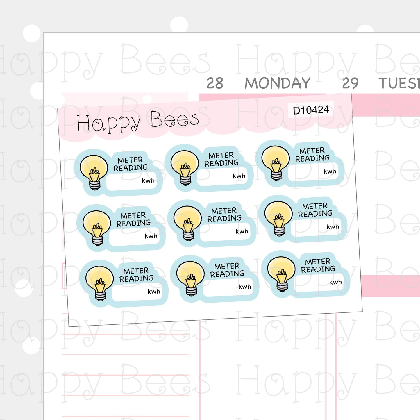 Meter Reading Doodles - Cute Electric Bills Write In Reminders Planner Stickers D10424