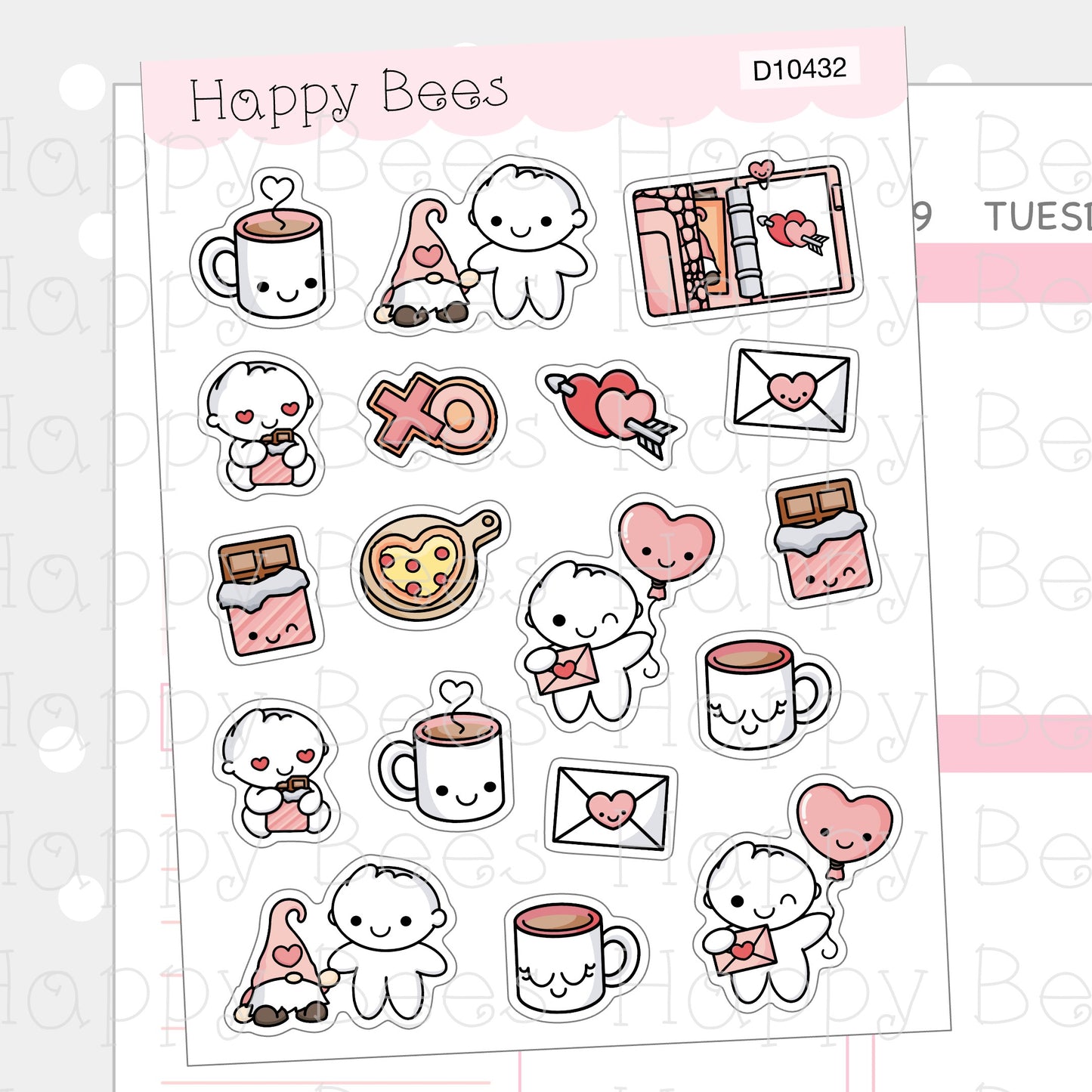Valentine's Day Deco Sheet - Cute Doodles Journal Planner Stickers D10432