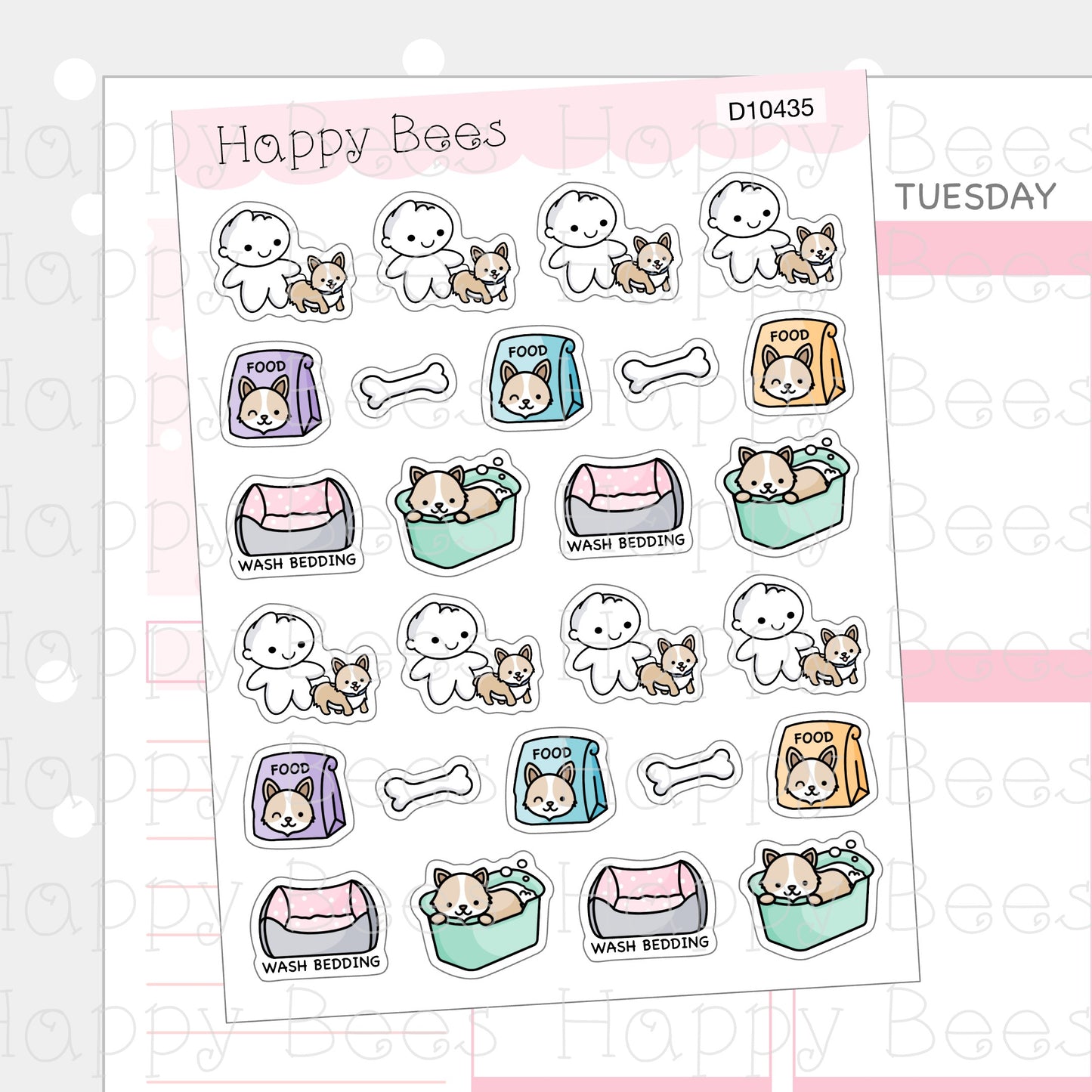 Dog Care Doodles - Cute Pet Food Dog Walk Bath Planner Stickers D10435