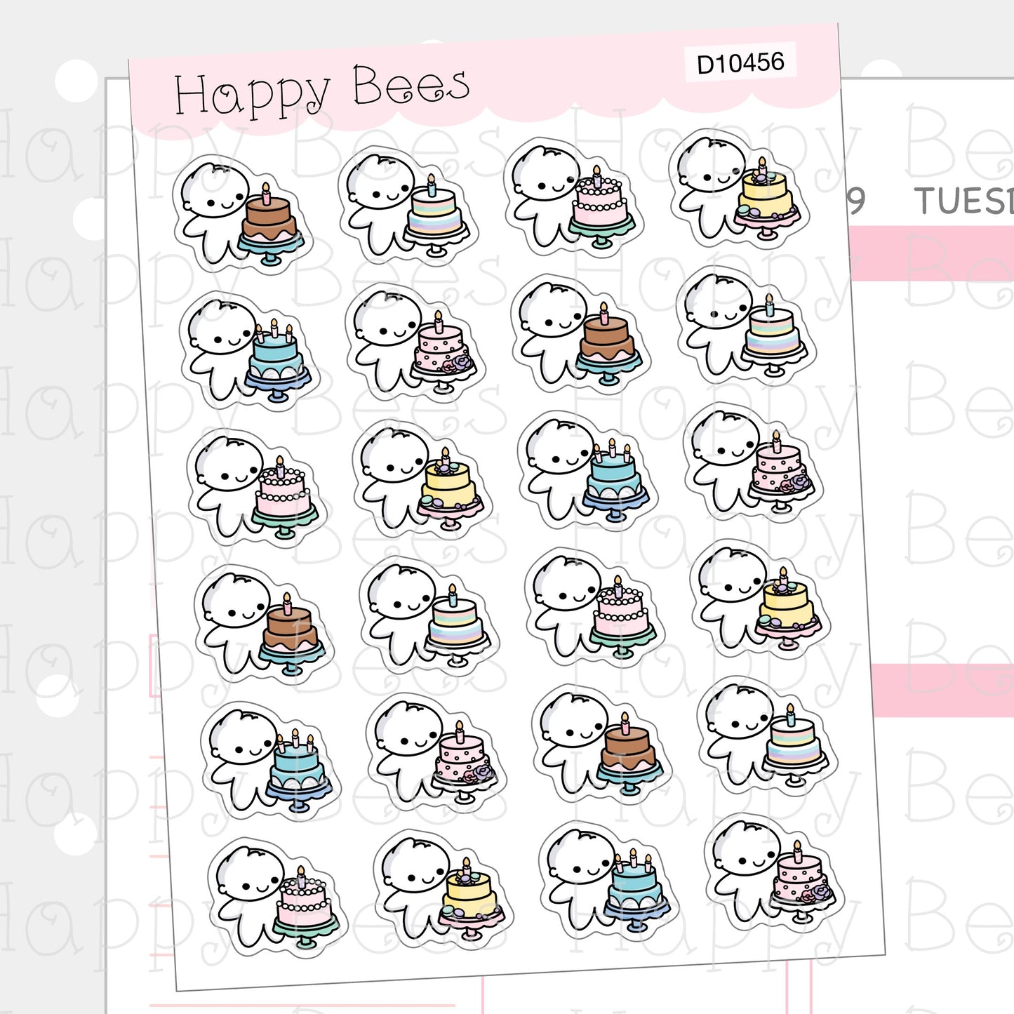 Birthday Cake Doodles - Cute Celebration Food Planner Stickers D10456
