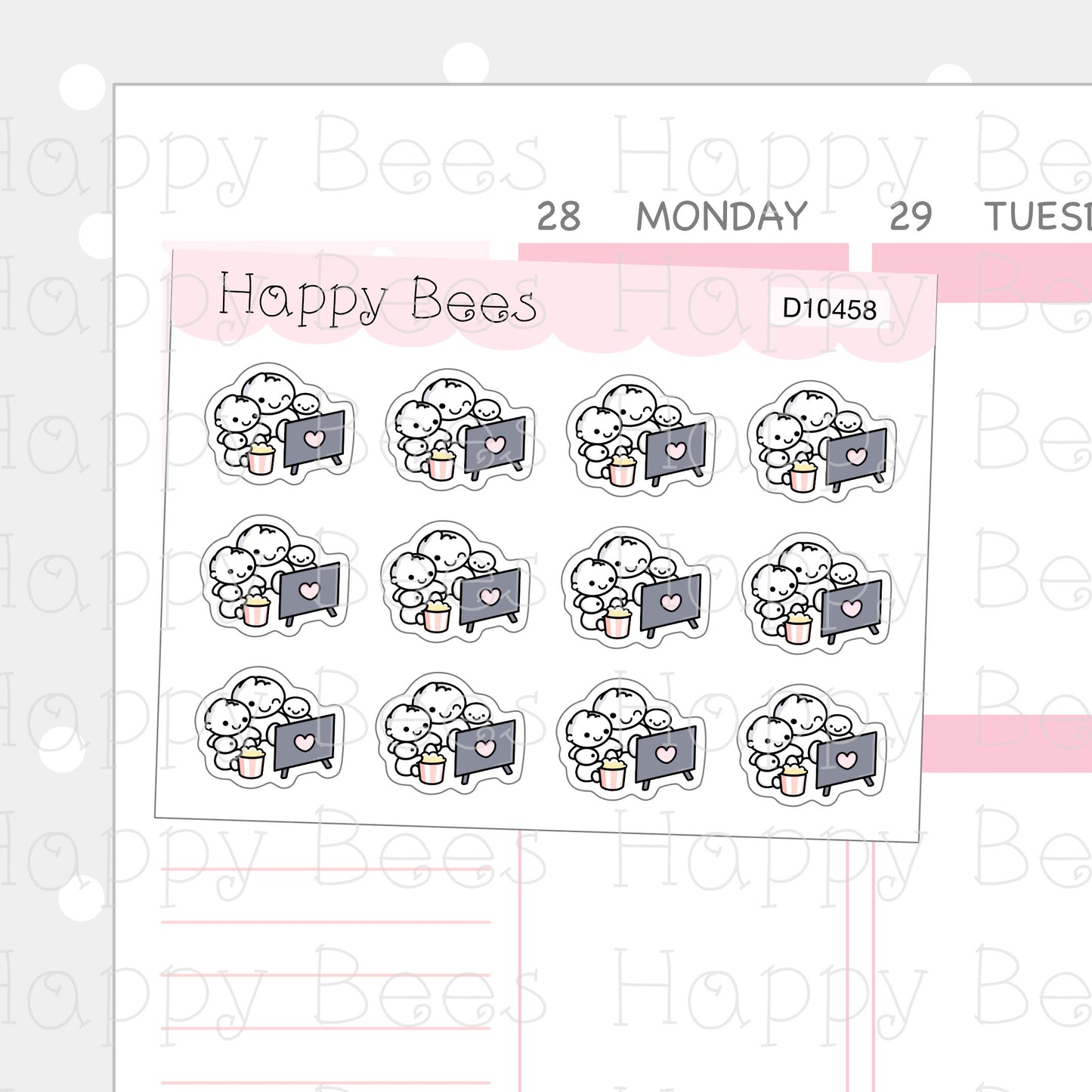 Family Binge Watch Doodles - Cute Tv Television Movie Planner Stickers D10458