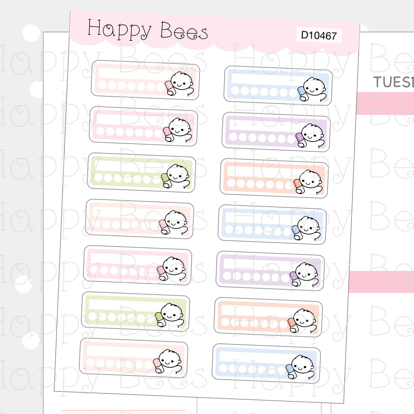 Medicine Weekly Tracker - Cute Medication Sick Planner Stickers D10467