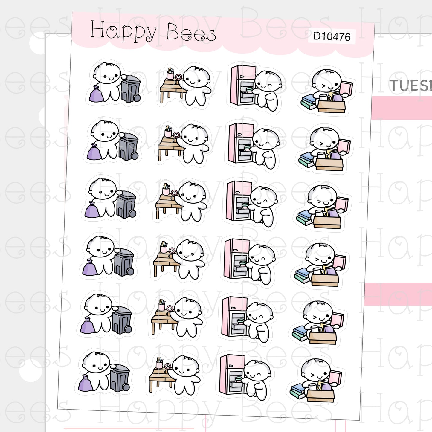 Decluttering Doodles - Cute Chores Cleaning Planner Stickers D10476