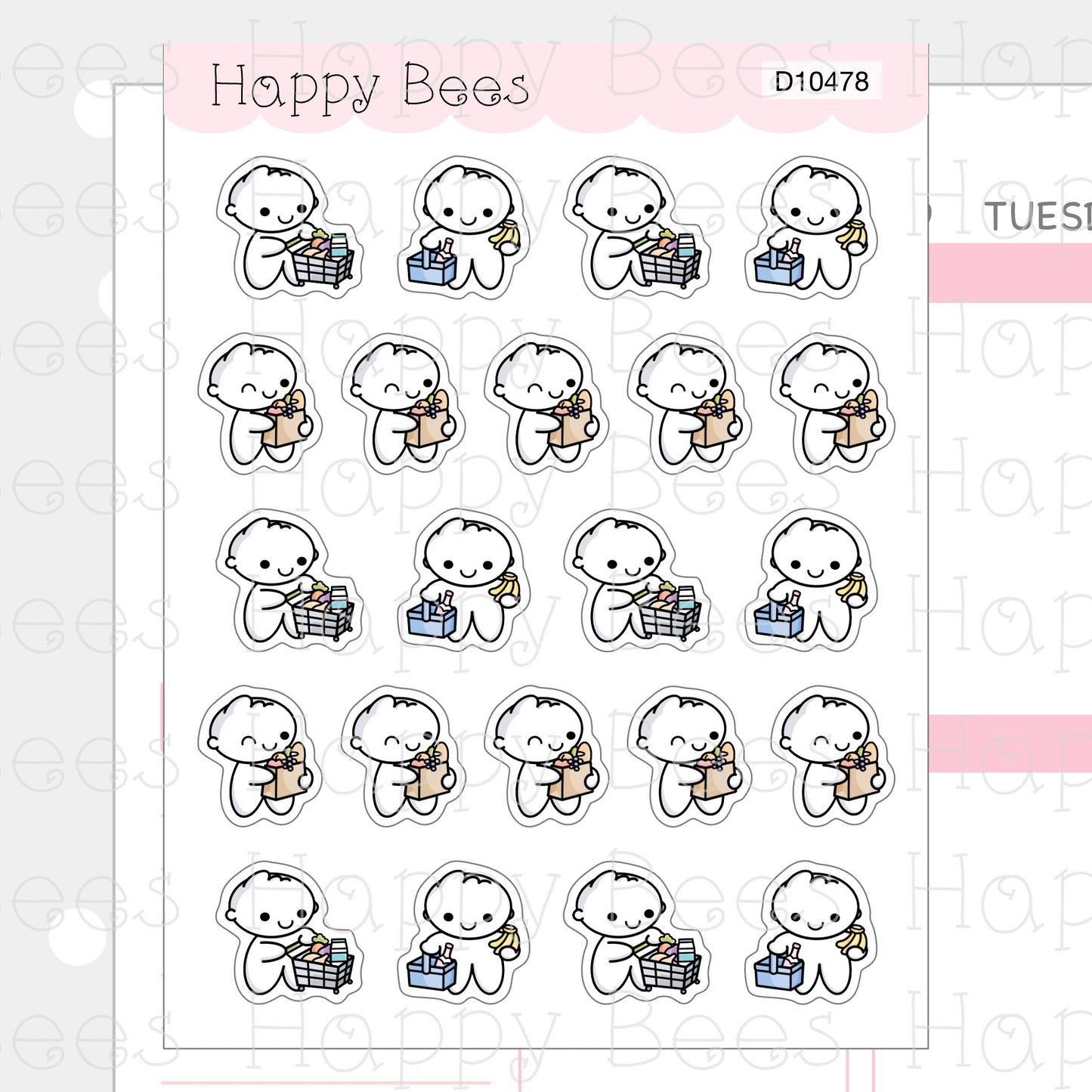 Grocery Shopping Doodles Vol. 3 - Cute Chores Household Planner Stickers D10478