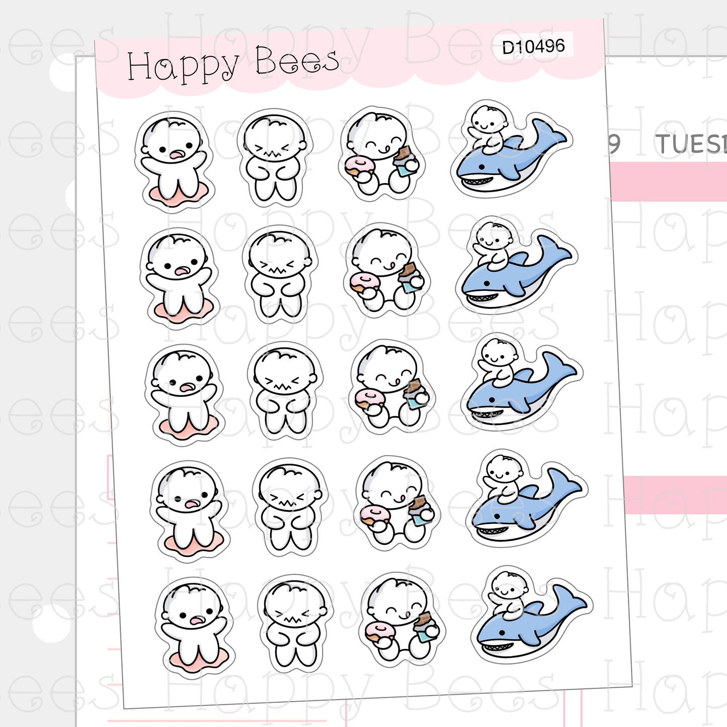Period Doodles - Cute Shark Week Planner Stickers D10496