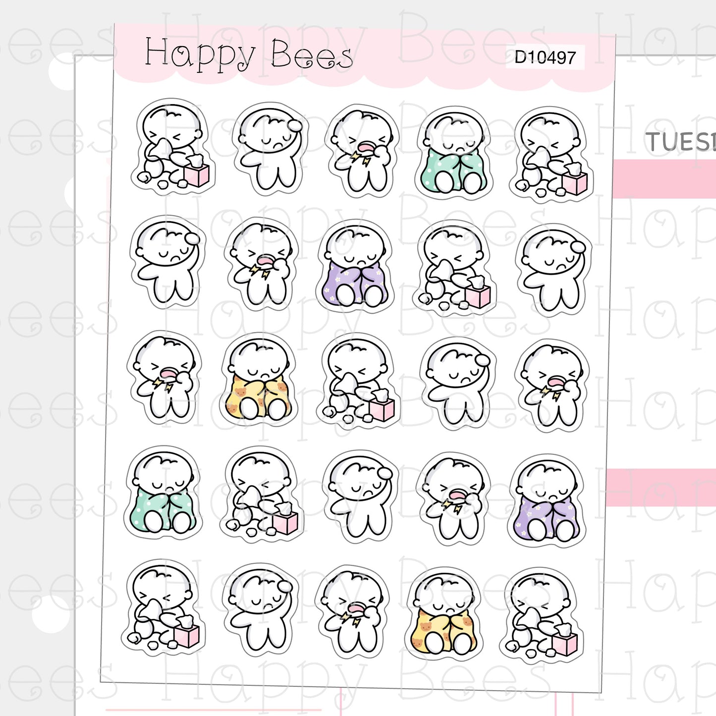 Flu Doodles - Cute Cold Sick Planner Stickers D10497