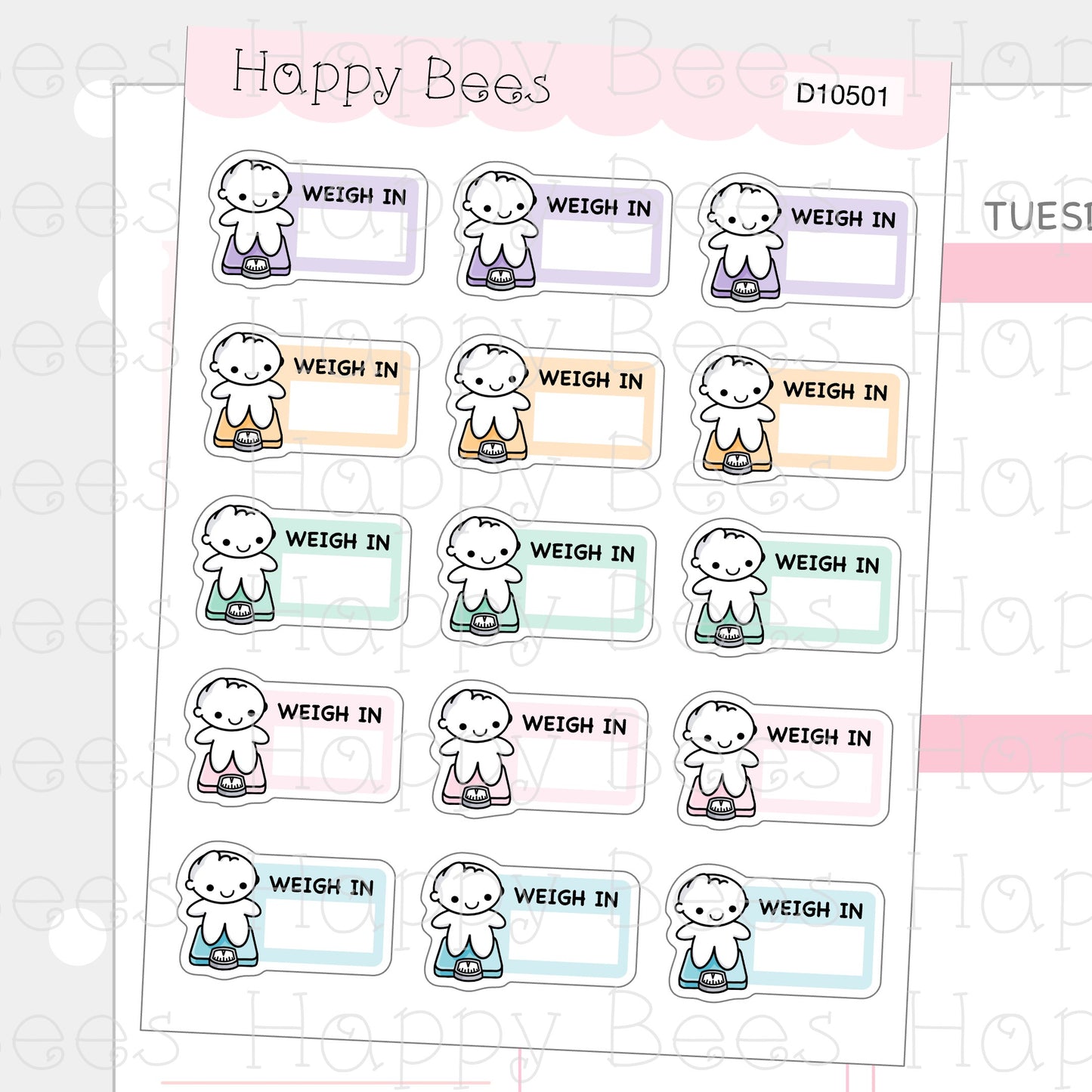 Weight Tracker Doodles - Cute Weigh In Planner Stickers D10501