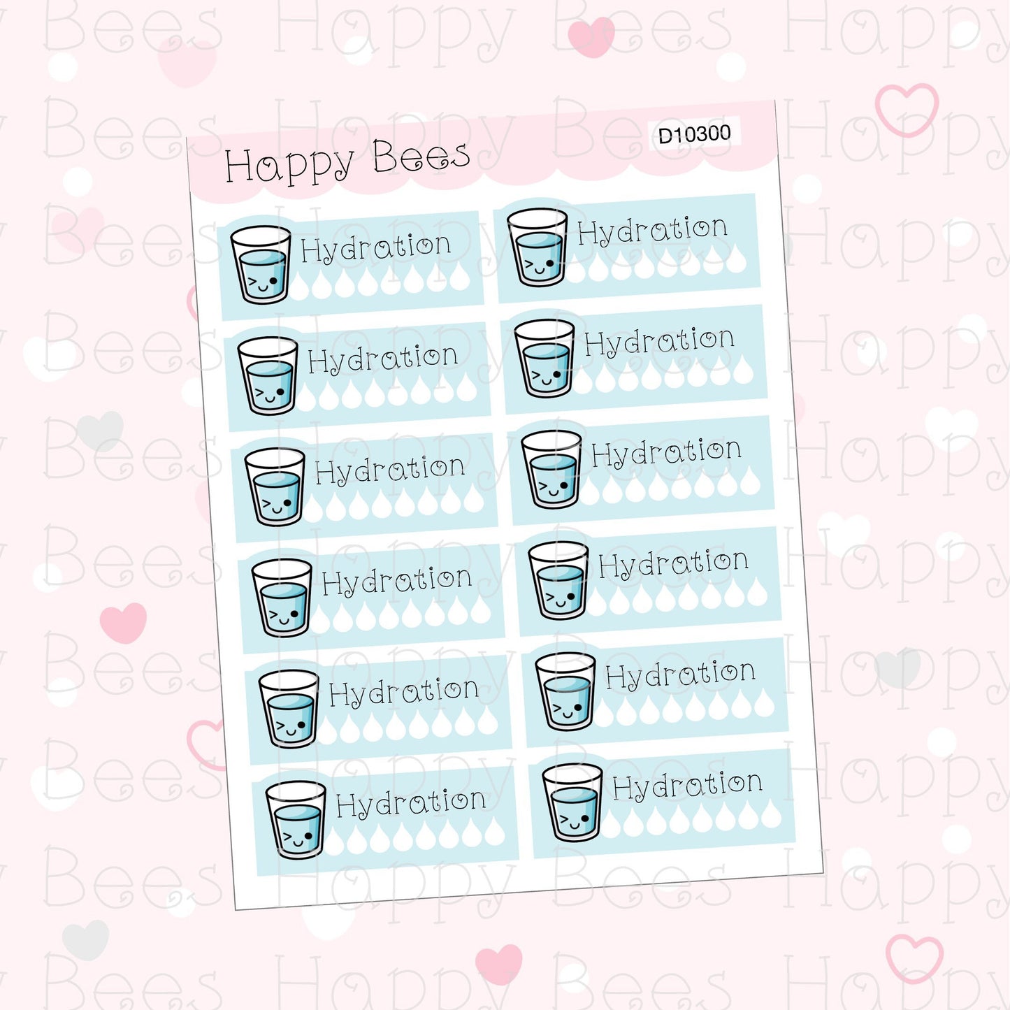 Hydration Tracker Boxes - Cute Water Doodles Planner Stickers D10300