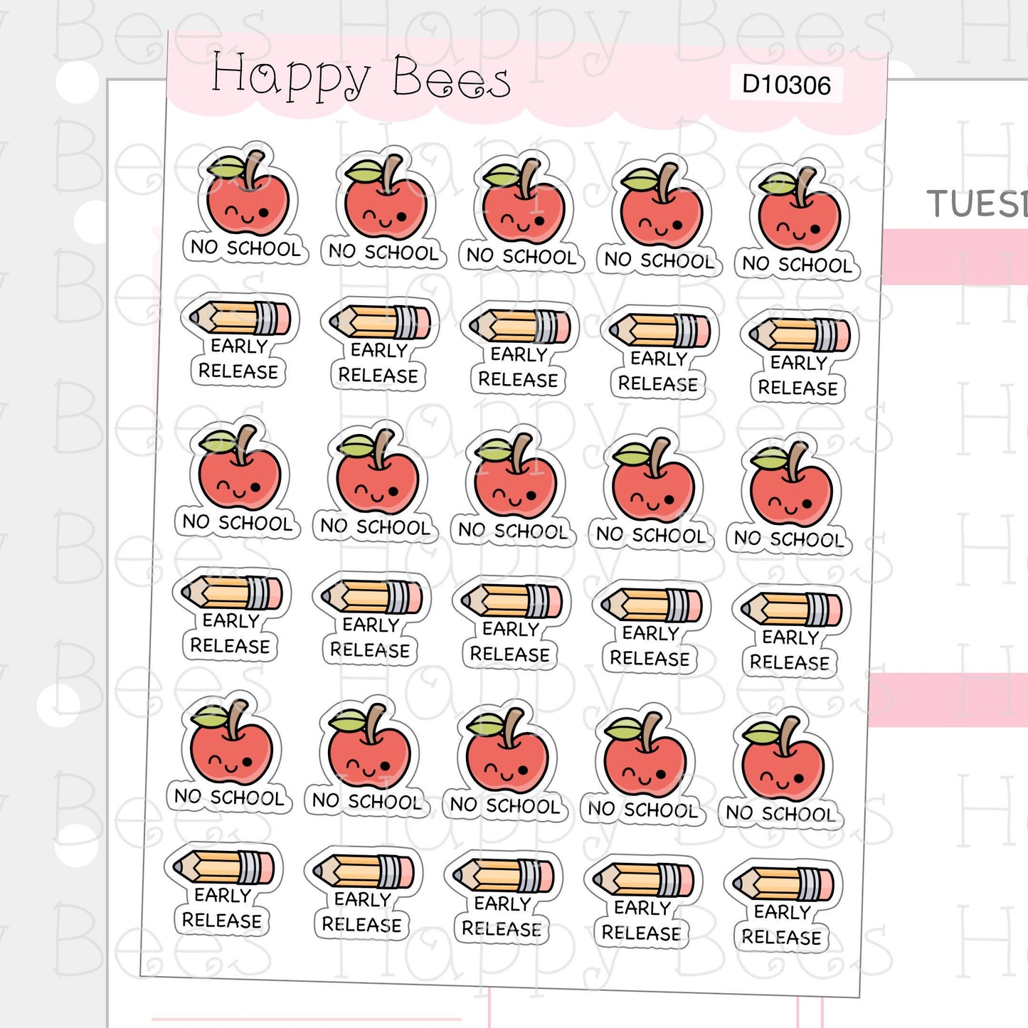 No School & Early Release Doodles - Cute School Planner Stickers D10306