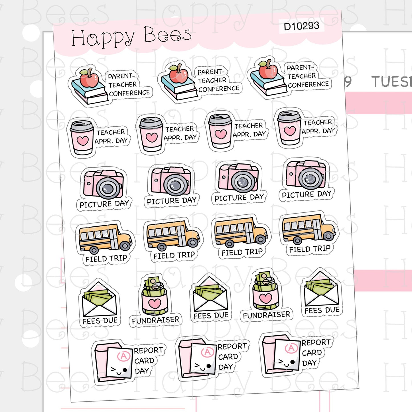 School Reminder Doodles - Cute Planner Stickers D10293