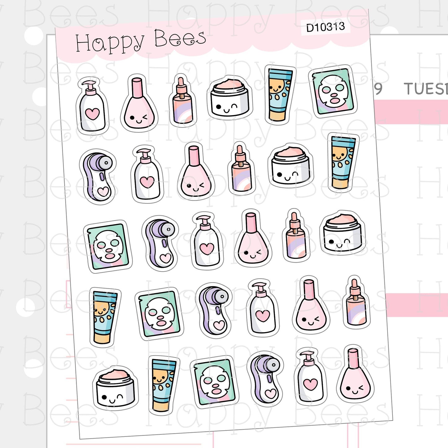 Skincare Doodles - Cute Beauty Planner Stickers D10313