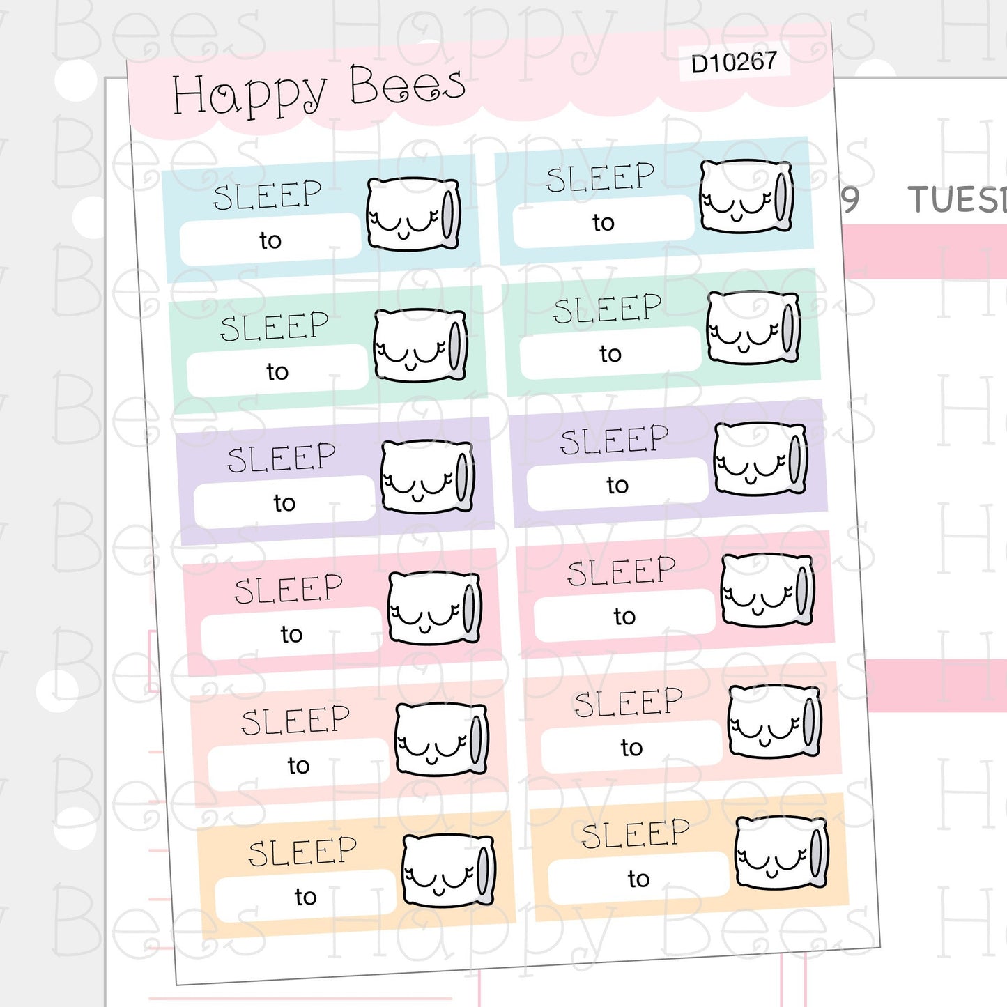 Daily Sleep Tracker Boxes - Cute Doodles Health Planner Stickers D10267