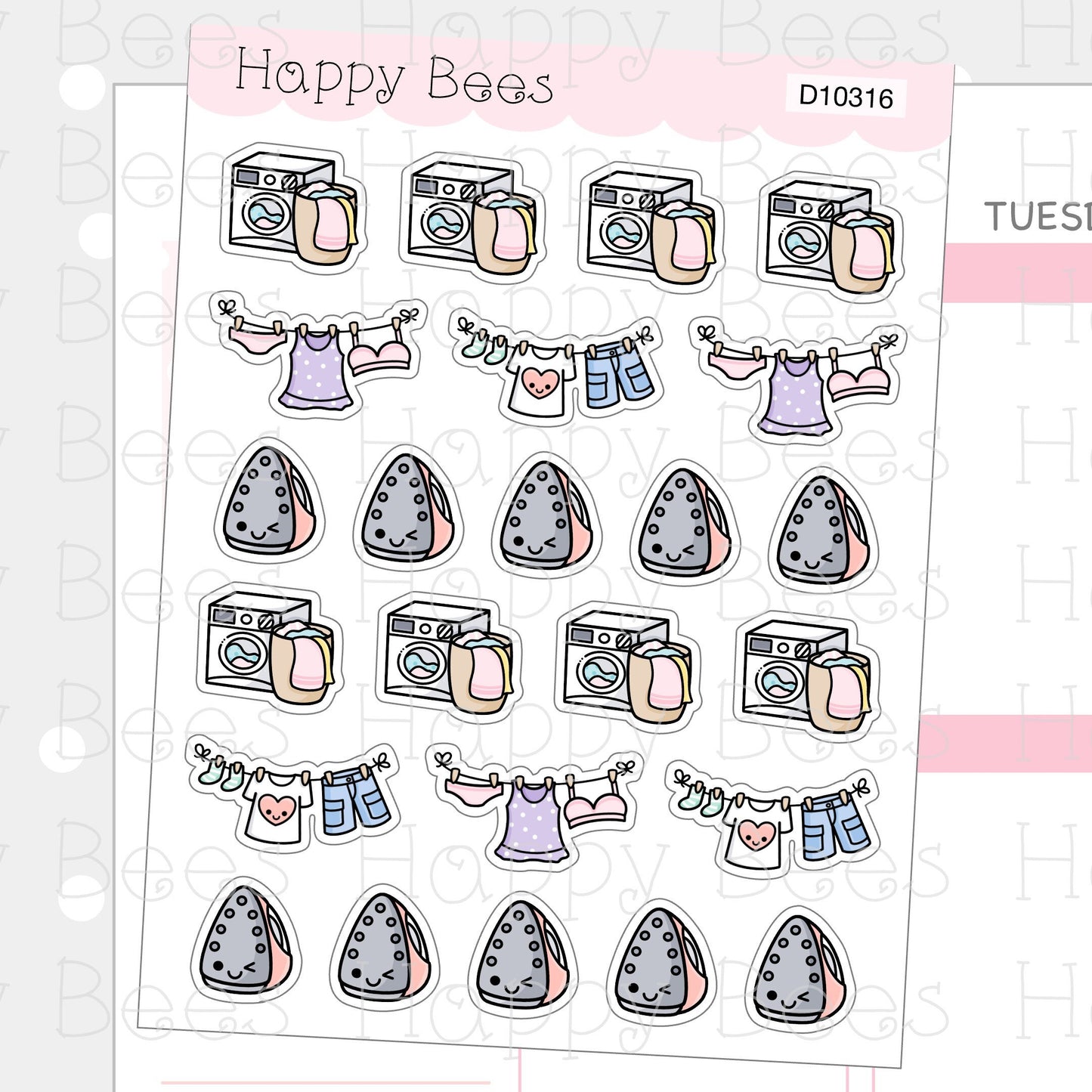 Laundry Doodles Vol. 2 - Cute Chores Housework Planner Stickers D10316