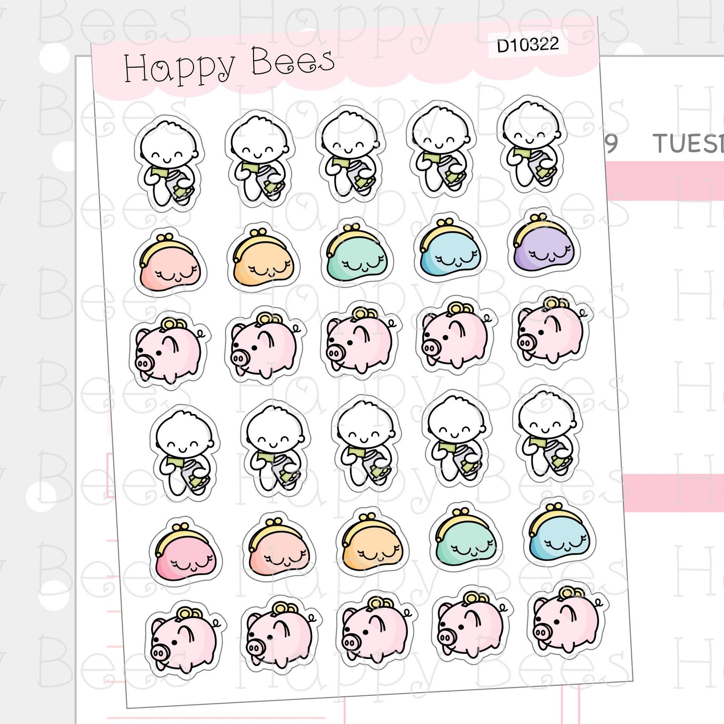 Money Saving Doodles - Cute Finance Piggy Bank Planner Stickers D10322