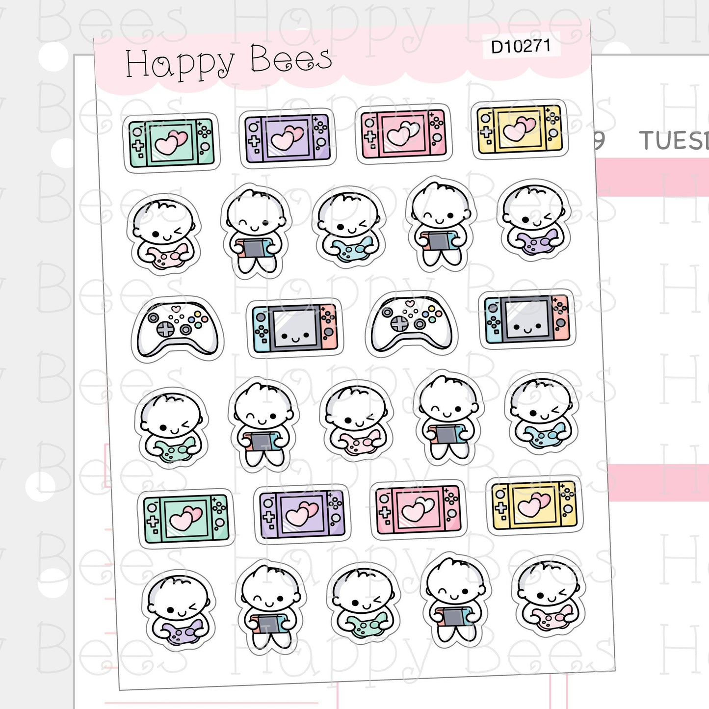 Video Game Doodles - Cute Game Night Controller Planner Stickers D10271