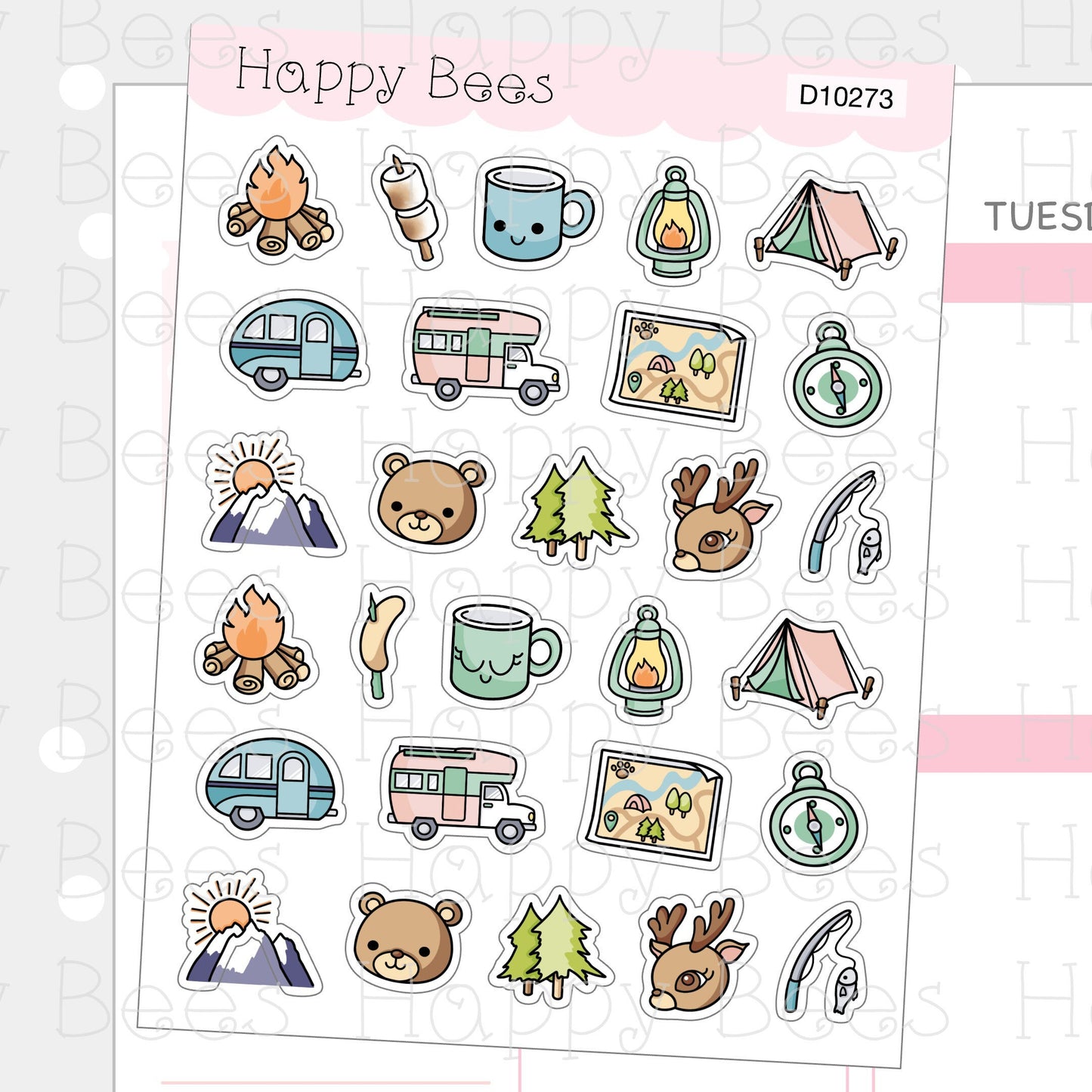 Camping Doodles - Cute Holiday Planner Stickers D10273
