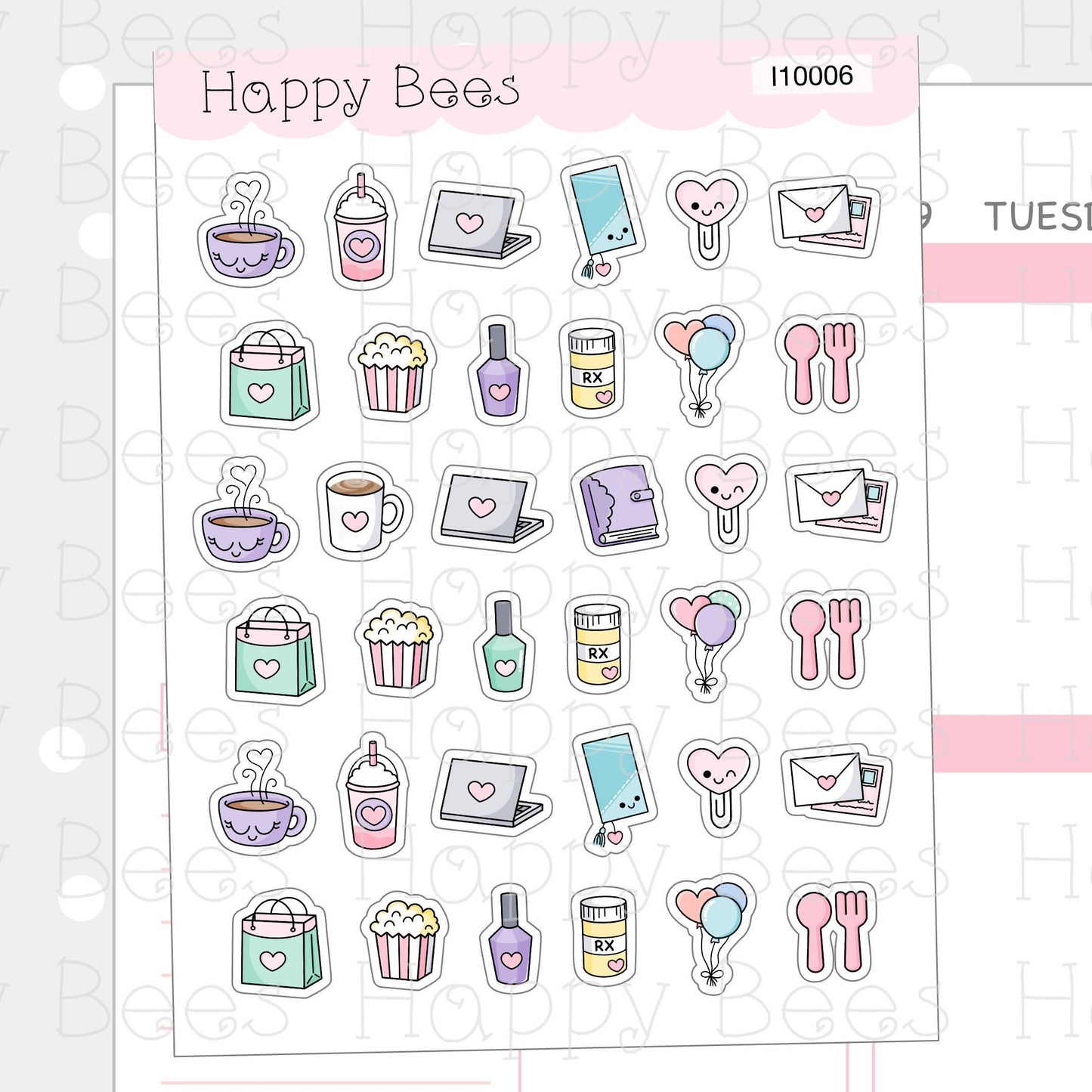 Mini Everyday Icons - Functional Cute Doodles Planner Stickers I10006