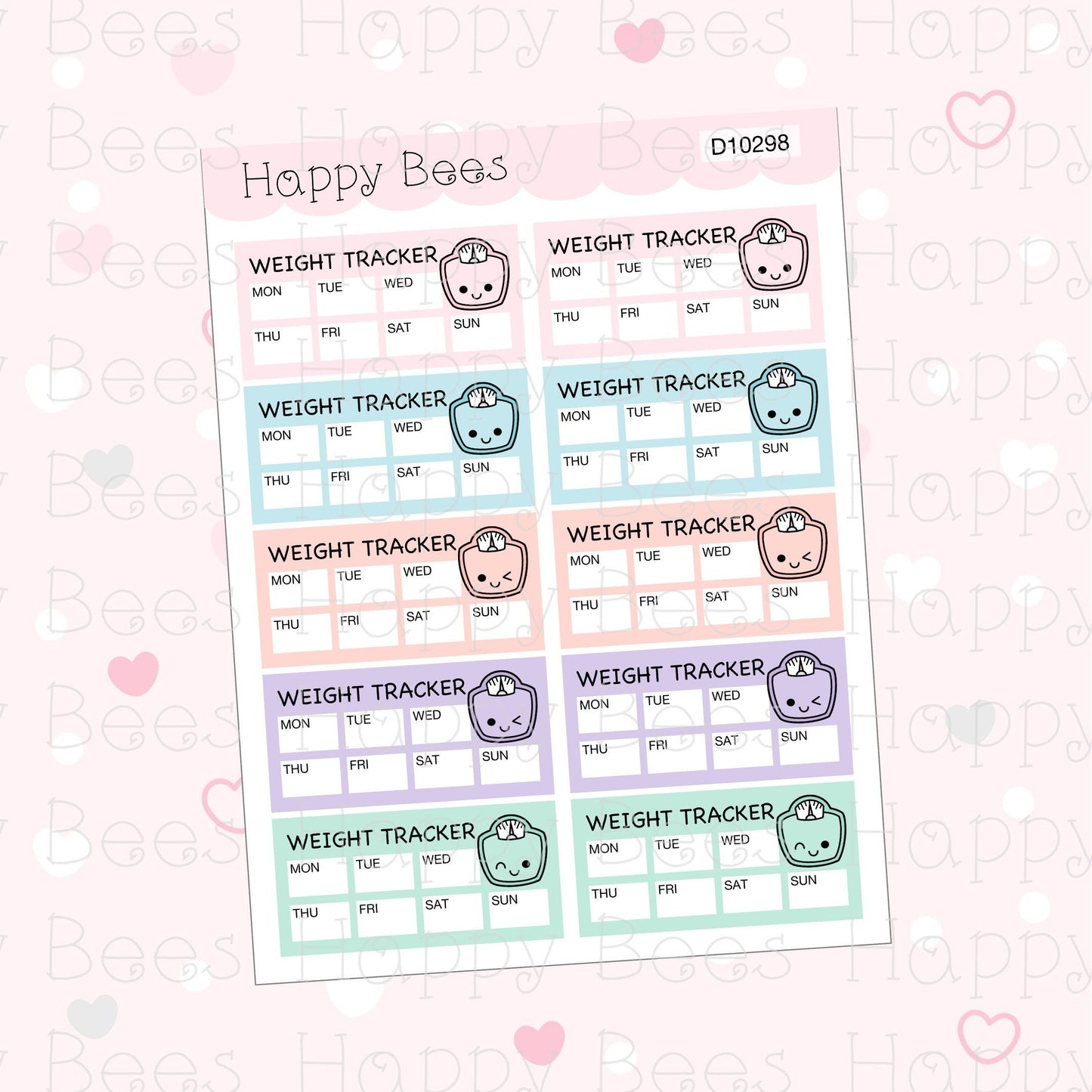 Weight Tracker Boxes - Cute Doodles Health Fitness Functional Planner Stickers D10298