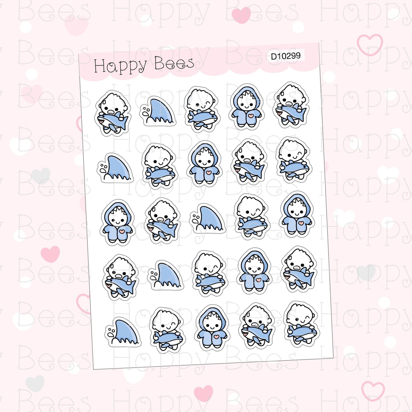 Shark Doodles - Cute Period Shark Week Planner Stickers D10299