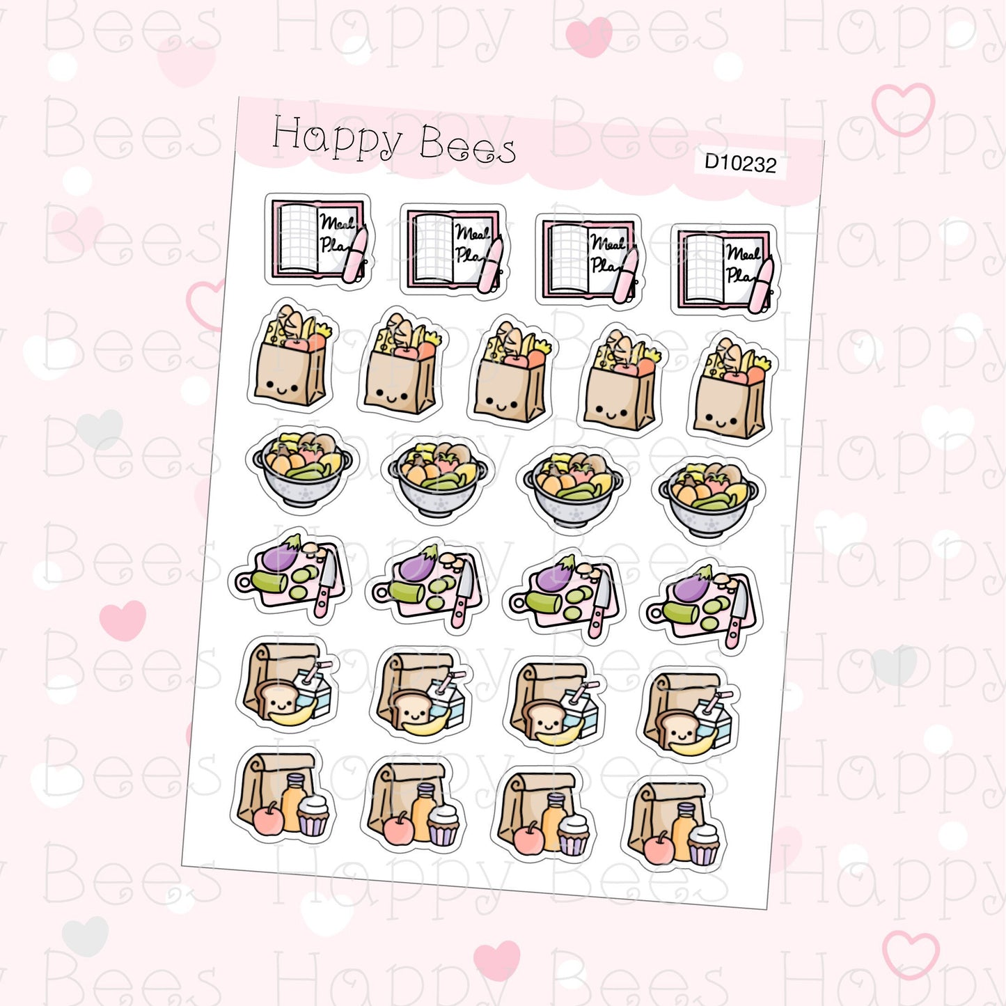 Meal Plan / Meal Prep Doodles - Cute Housework Planner Stickers D10232