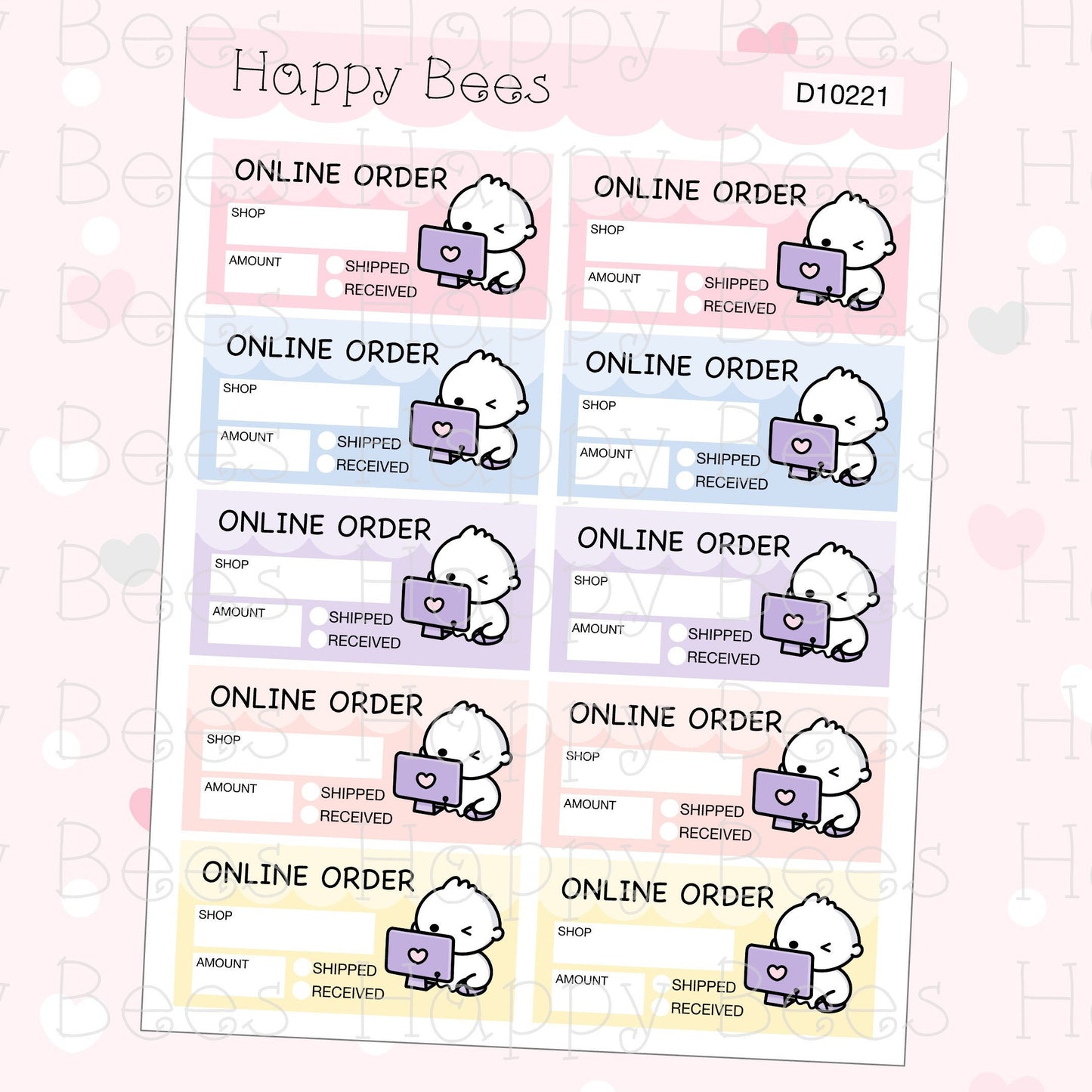 Online Order Tracker Boxes - Cute Doodles Shopping Planner Stickers D10221