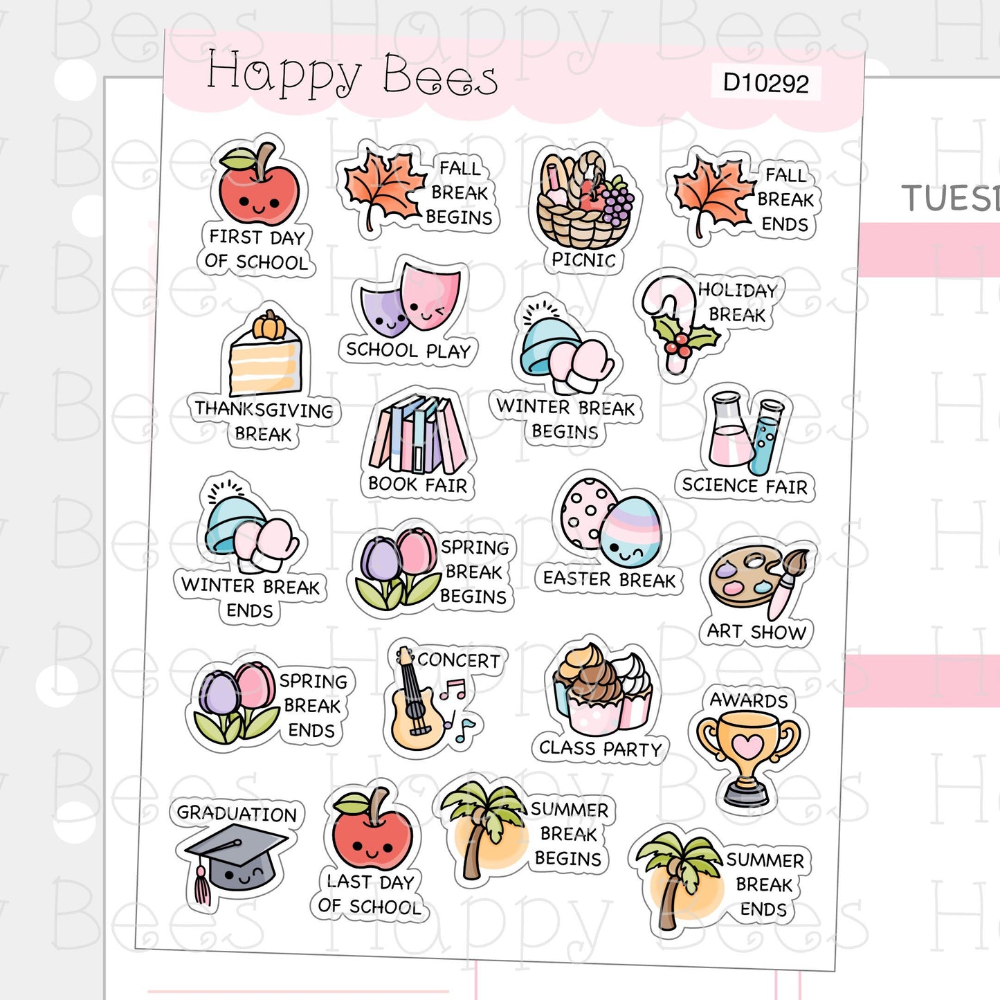School Year Bucket List - Cute Planner Stickers D10292