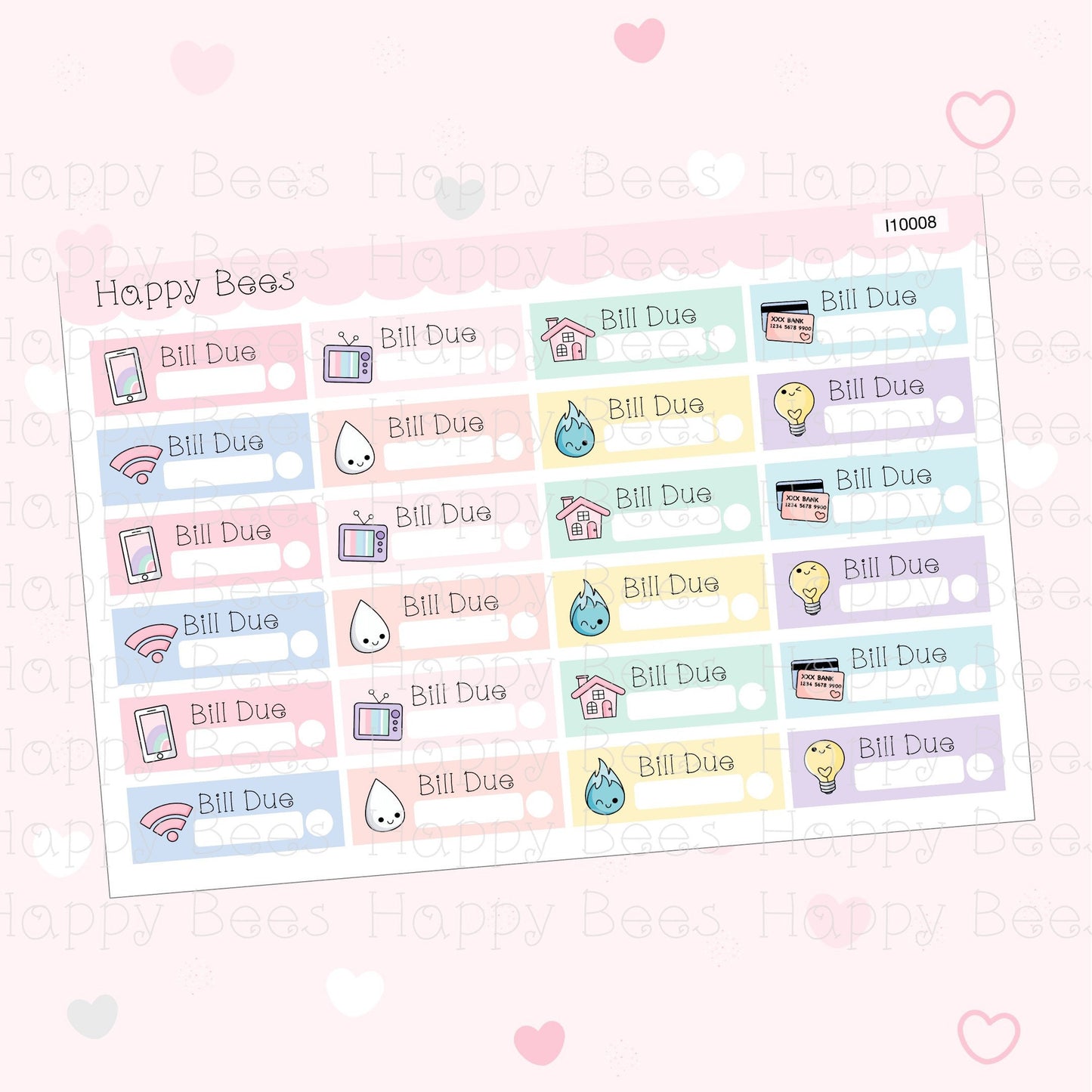 Bill Due Boxes Vol. 1 - Functional Finance Cute Doodles Vertical Planner Stickers I10008