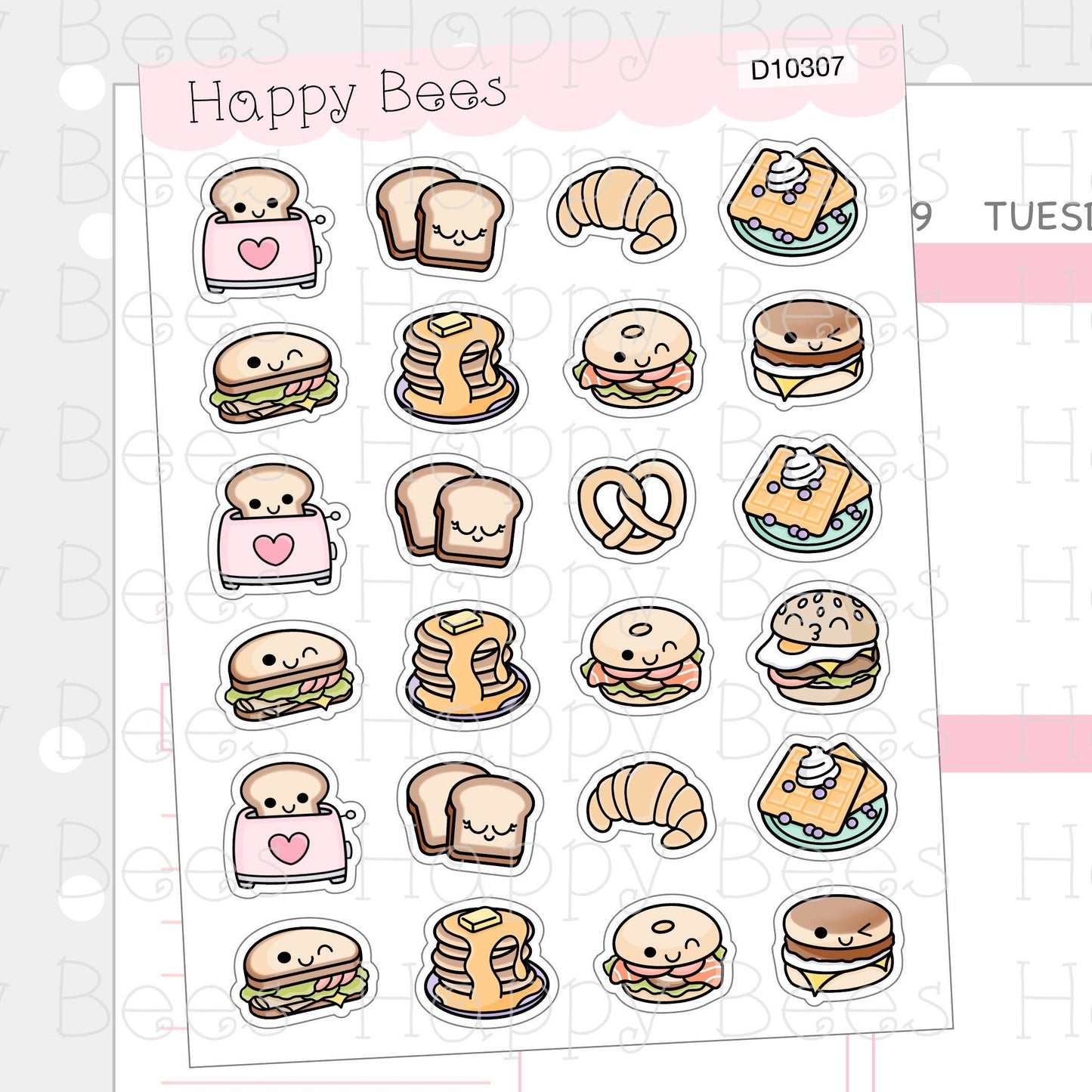 Bakery Doodles - Cute Food Bread Toast Sandwich Planner Stickers D10307