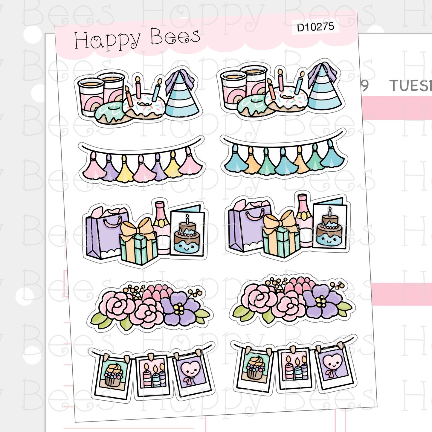 Birthday Dividers - Cute Doodles Floral Party Planner Stickers D10275