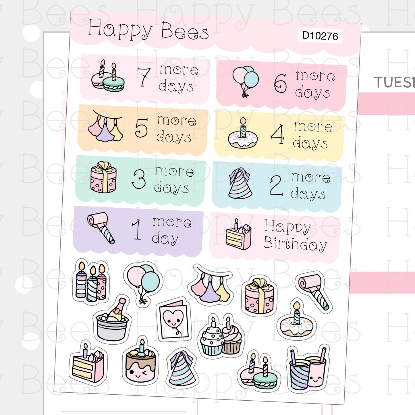 Birthday Countdown Boxes & Mini Doodles - Cute Food Party Planner Stickers D10276