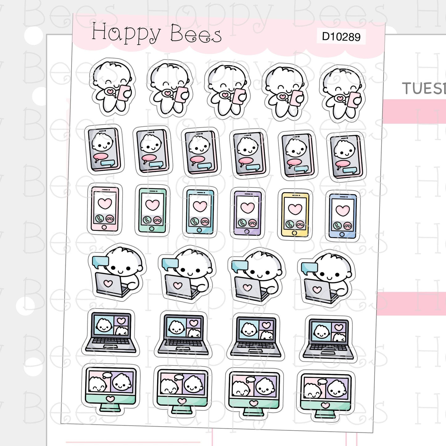 Video Chat Doodles - Cute Video Call Laptop Phone Planner Stickers D10289